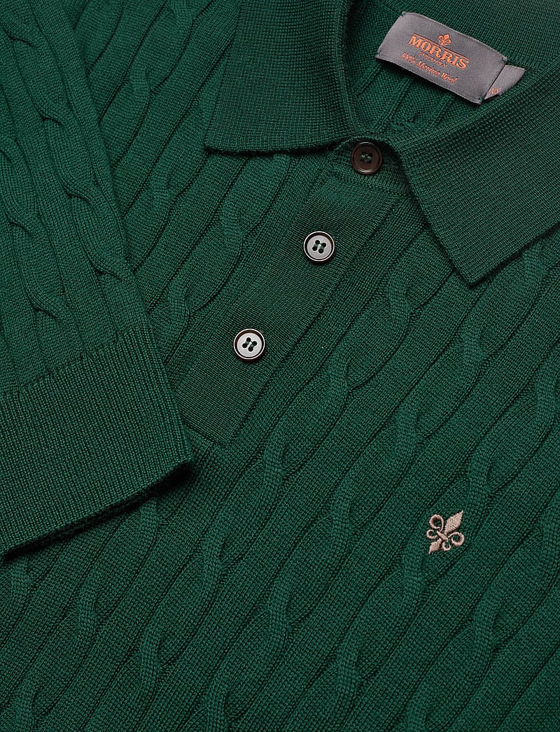 Morris - Merino Cable Polo Knit - pikkade varrukatega kootud polosärgid - green - 5