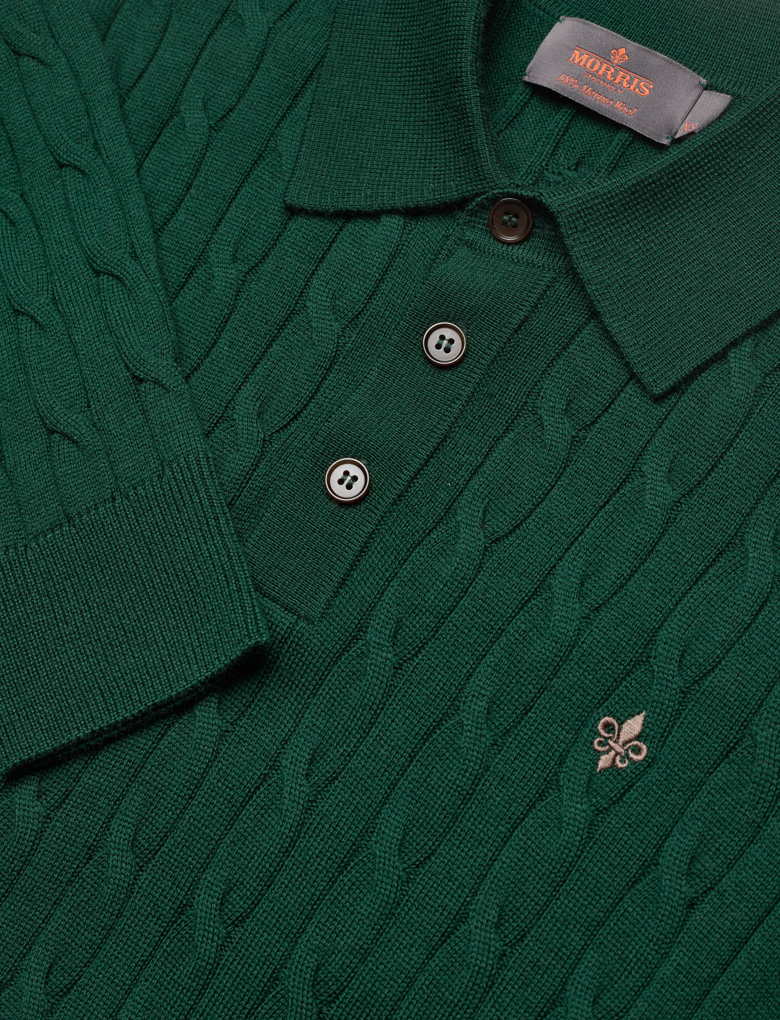 Morris - Merino Cable Polo Knit - gestrickte polohemden - green - 5
