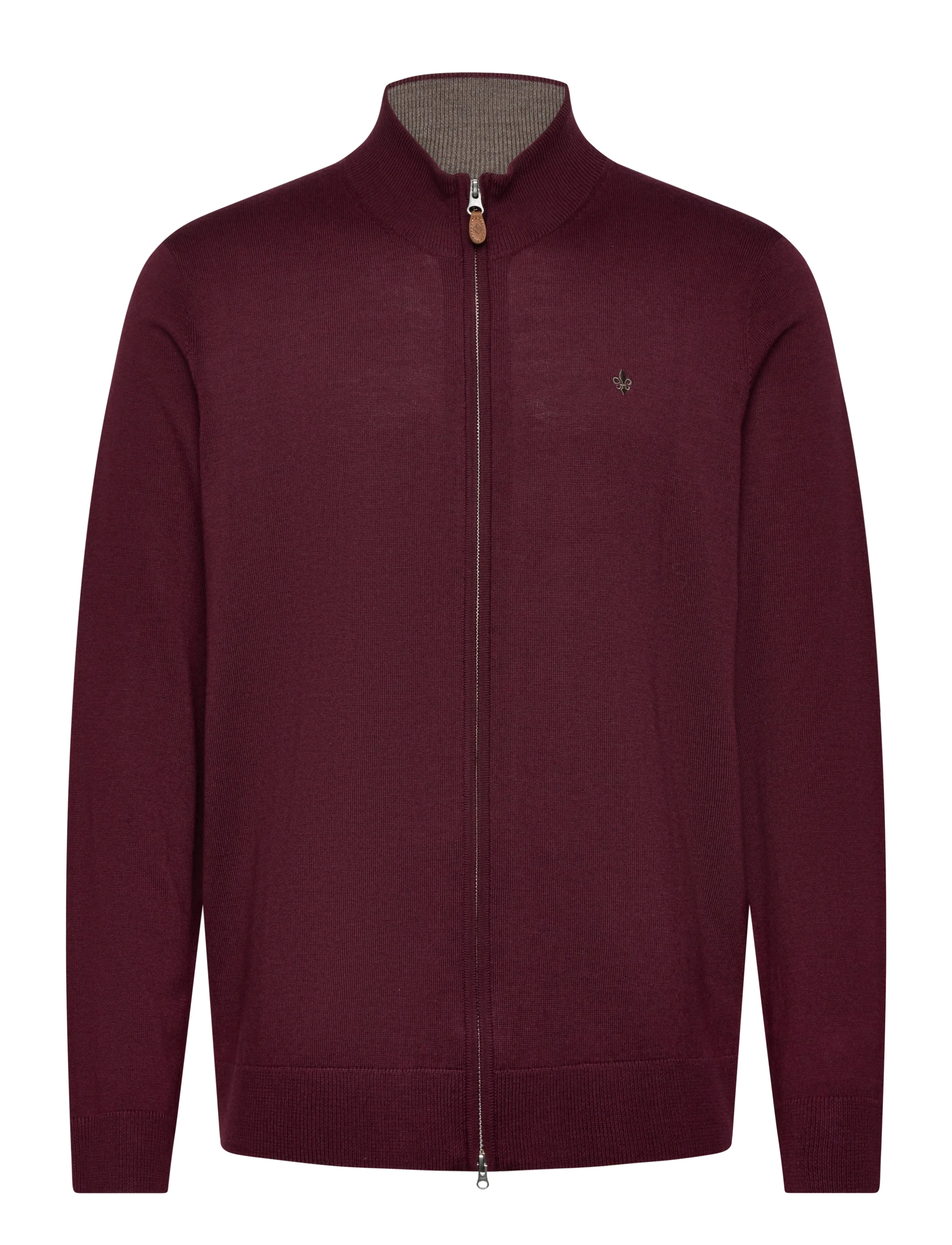 Morris - Merino Zip Cardigan - wine red - 1
