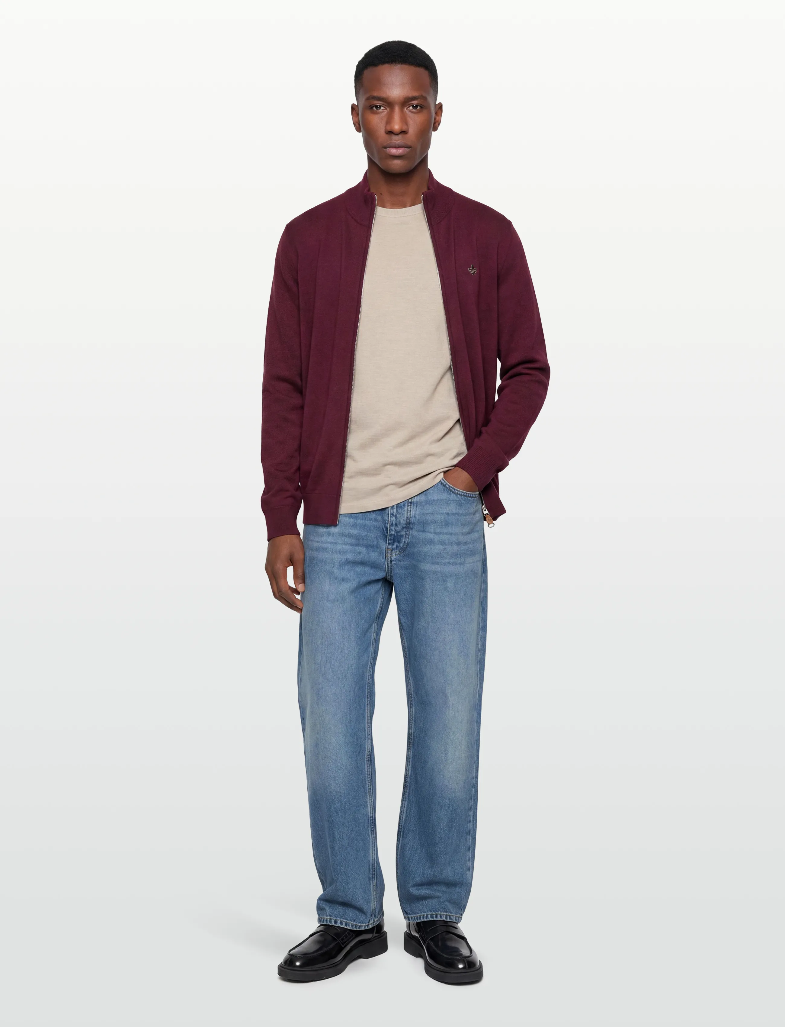 Morris - Merino Zip Cardigan - wine red - 0