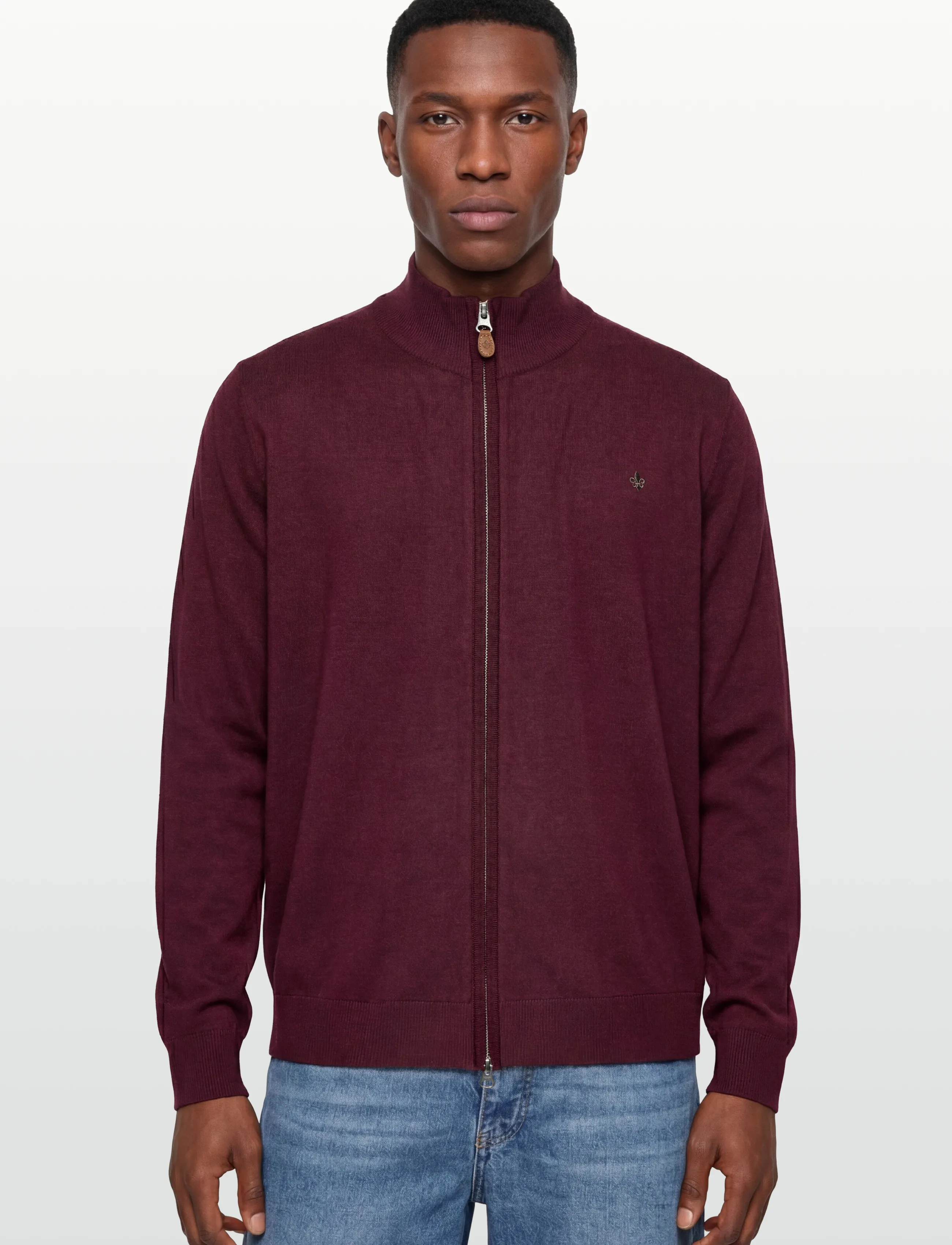 Morris - Merino Zip Cardigan - wine red - 3