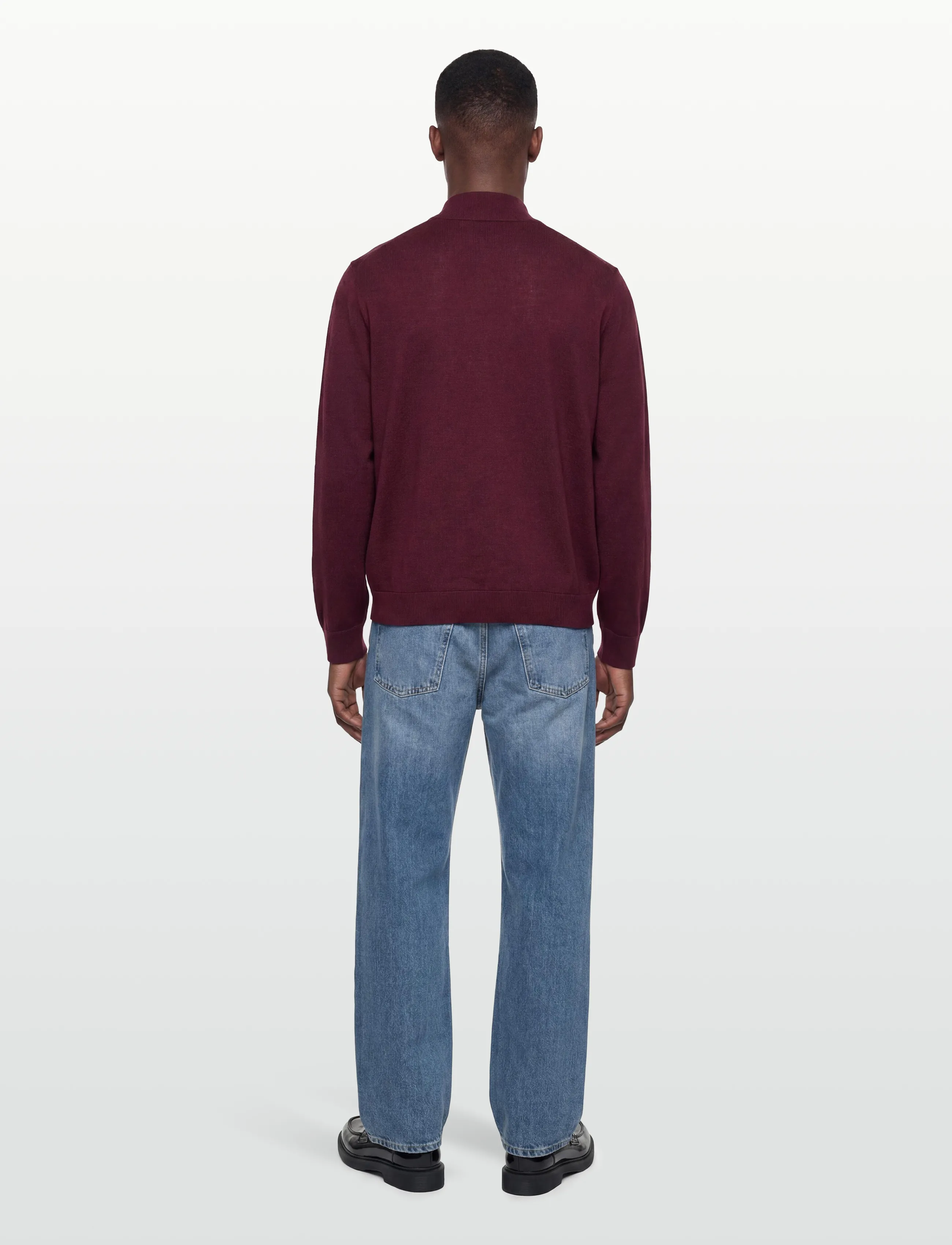 Morris - Merino Zip Cardigan - wine red - 4
