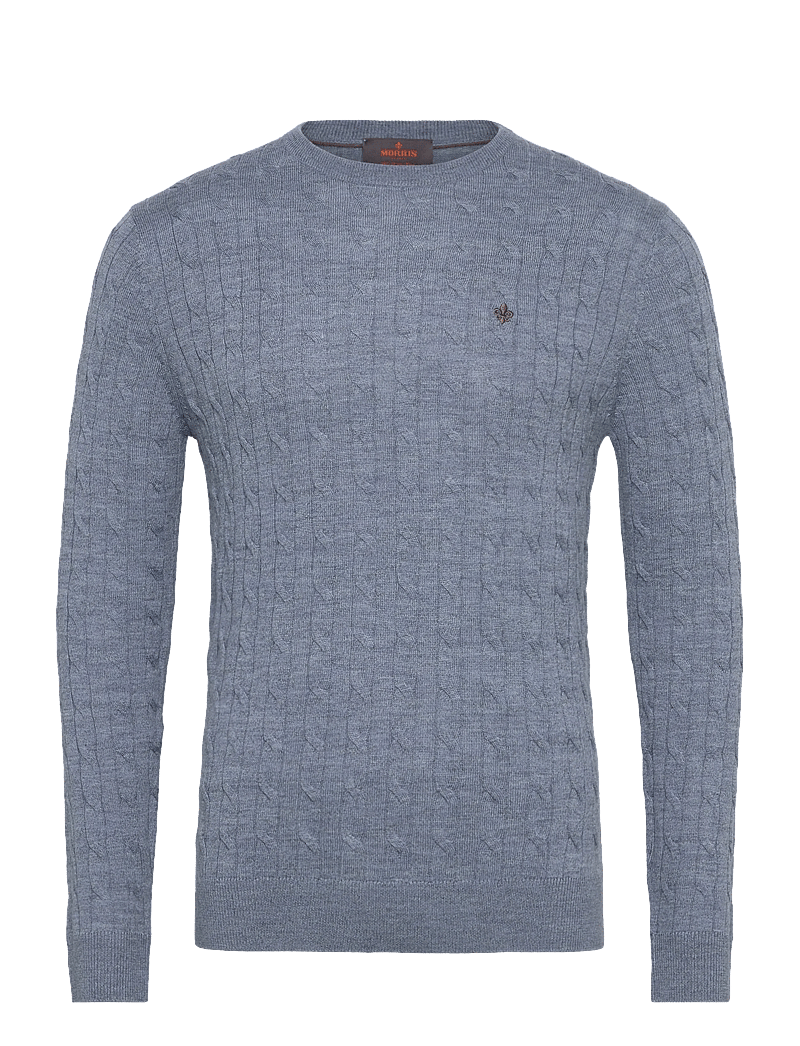 Morris - Merino Cable Oneck - rundhalsad - blue - 0