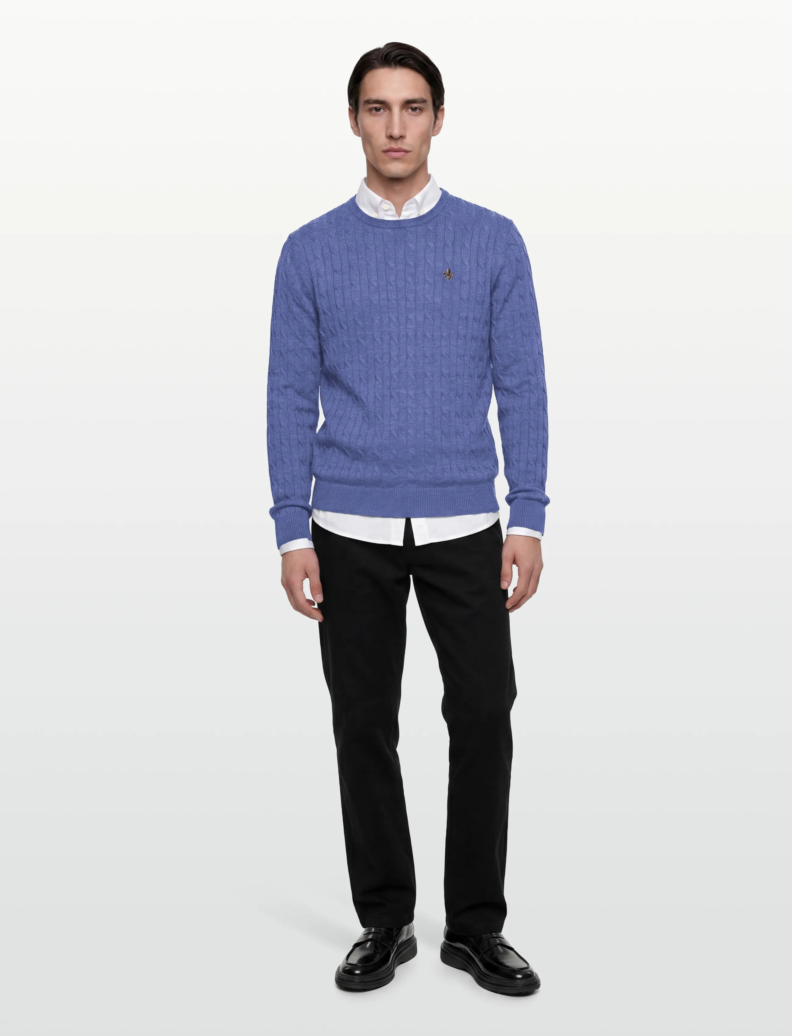 Morris Merino Cable Oneck - Shoppa efter stil - DARK BLUE / blue