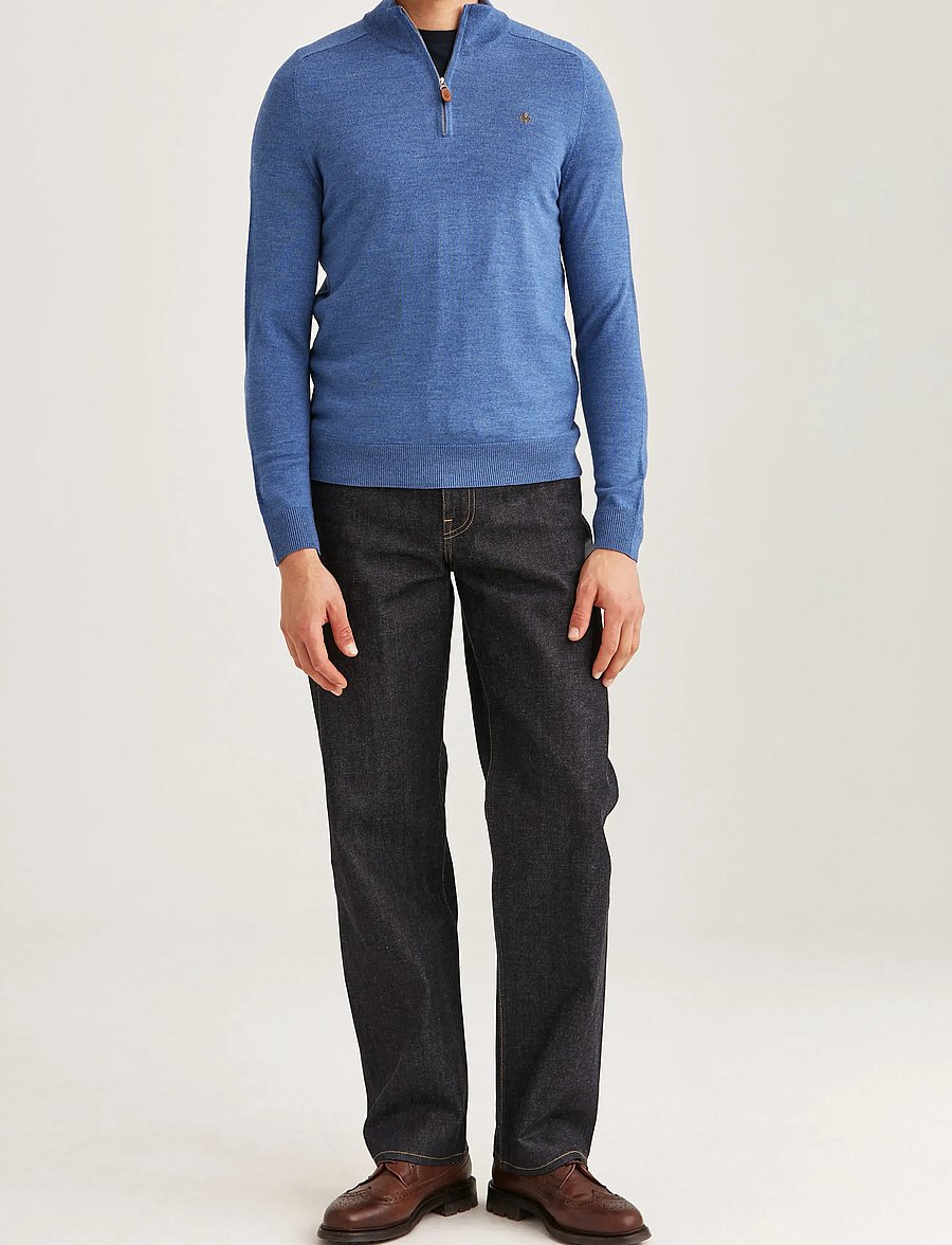 Morris - Merino John Zip - pullover mit halbem reißverschluss - blue - 3