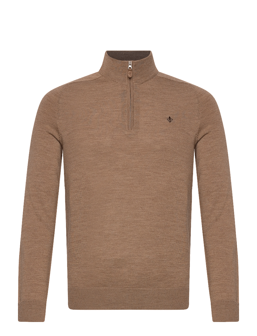 Morris - Merino John Zip - pullover mit halbem reißverschluss - camel - 1