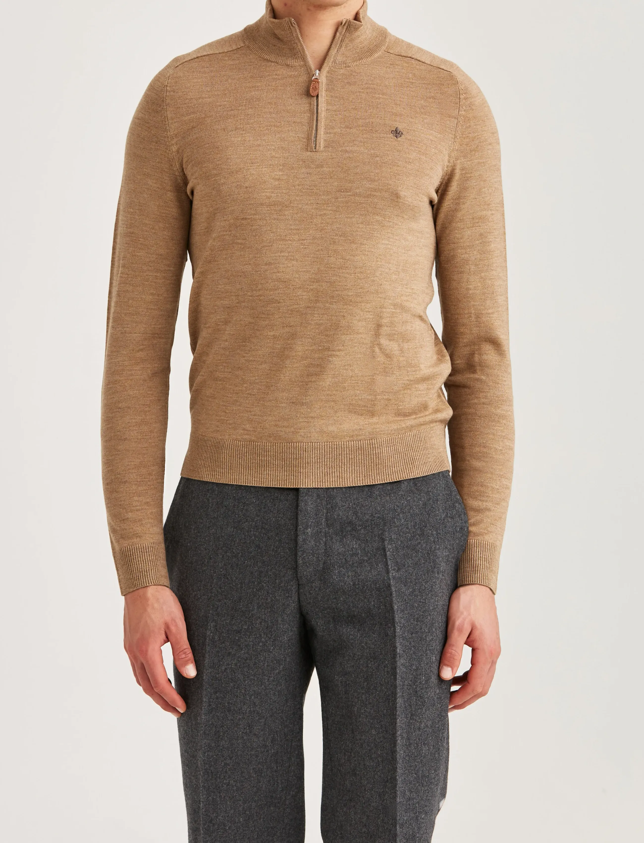 Morris Merino John Zip, Mænd, Merino Quarter Zip Sweater, Beige, Str: M