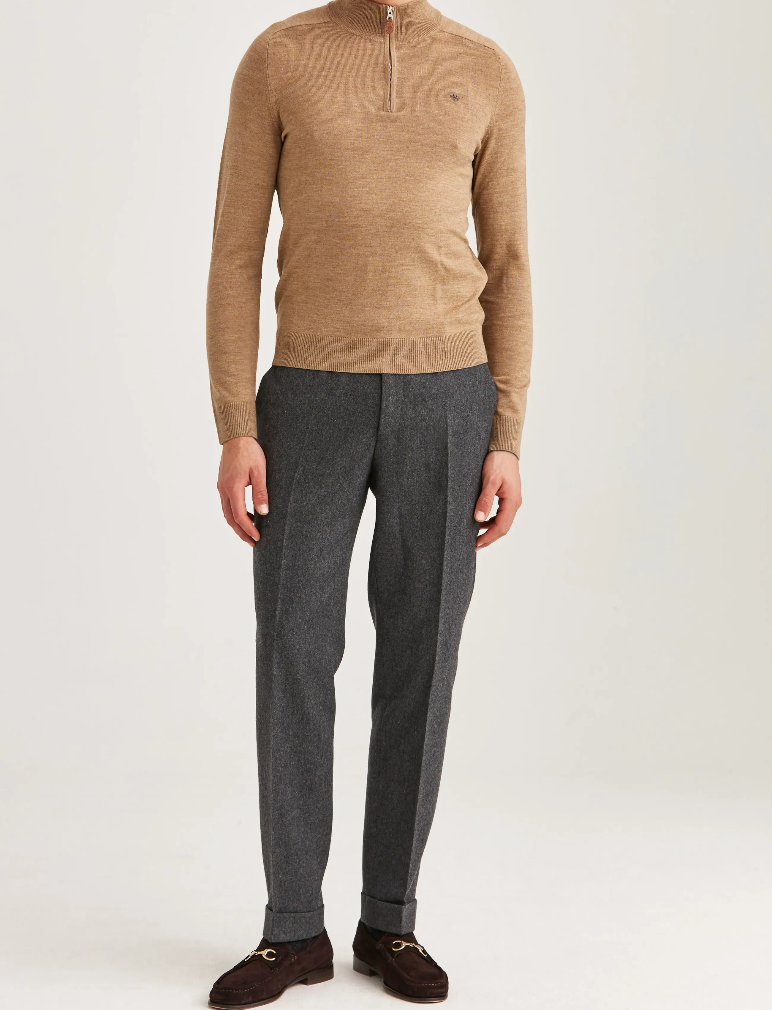 Morris - Merino John Zip - pulls demi-zippés - camel - 3