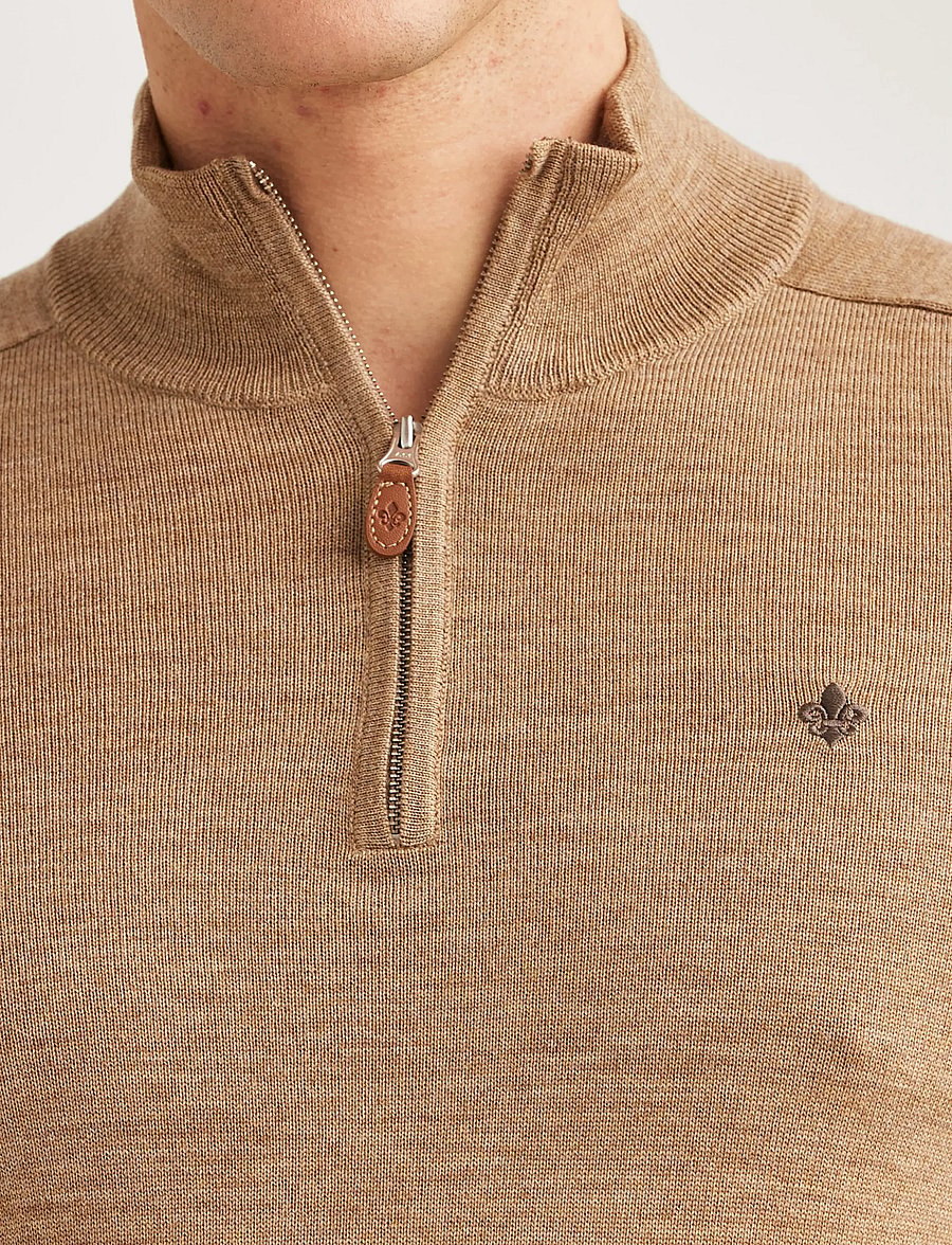 Morris - Merino John Zip - pullover mit halbem reißverschluss - camel - 5