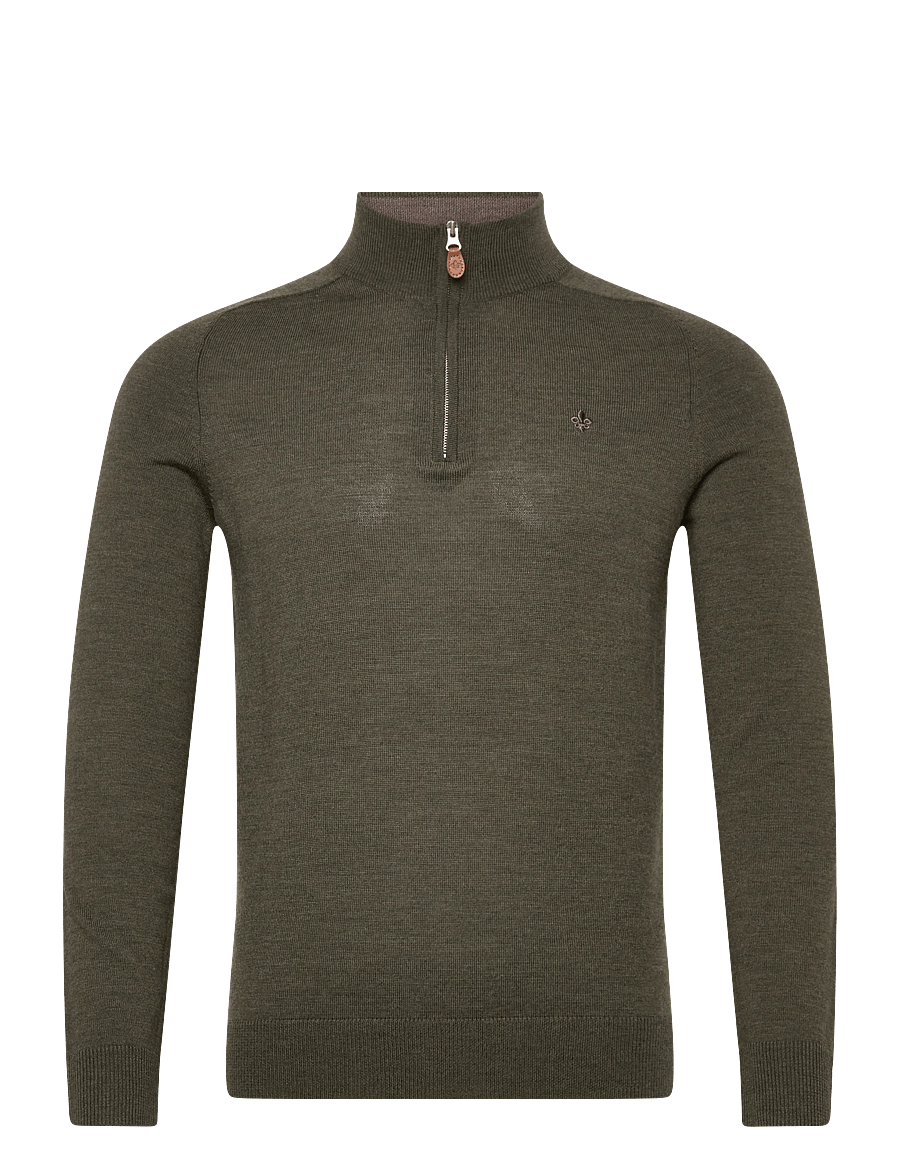 Morris - Merino John Zip - pullover mit halbem reißverschluss - olive - 1