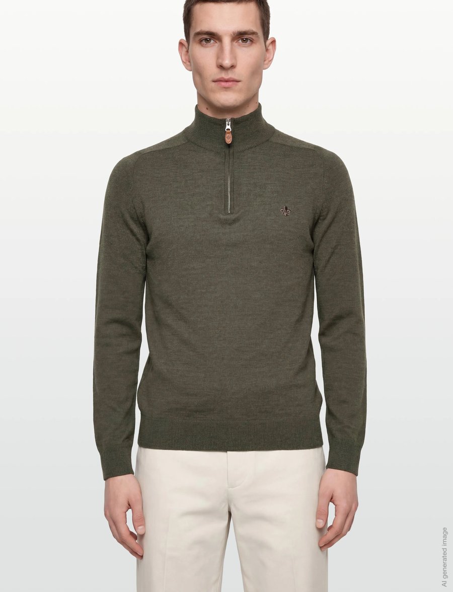Morris - Merino John Zip - pullover mit halbem reißverschluss - olive - 3