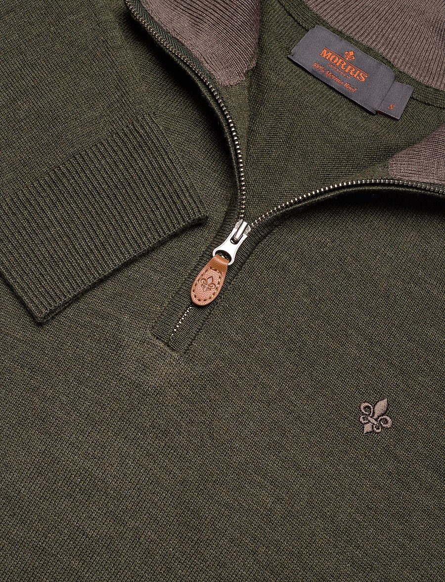 Morris - Merino John Zip - pullover mit halbem reißverschluss - olive - 5