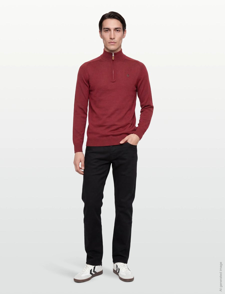 Morris - Merino John Zip - pullover mit halbem reißverschluss - red - 0