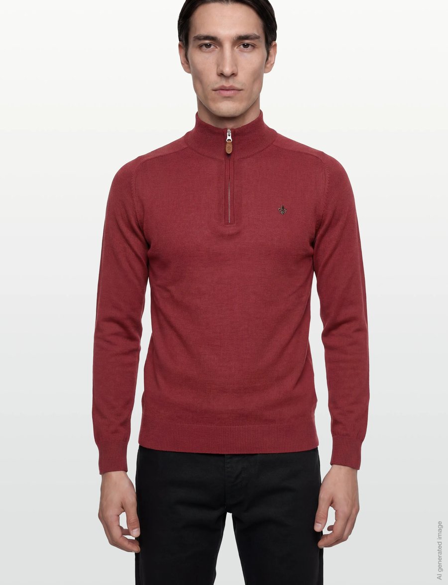 Morris - Merino John Zip - pullover mit halbem reißverschluss - red - 3
