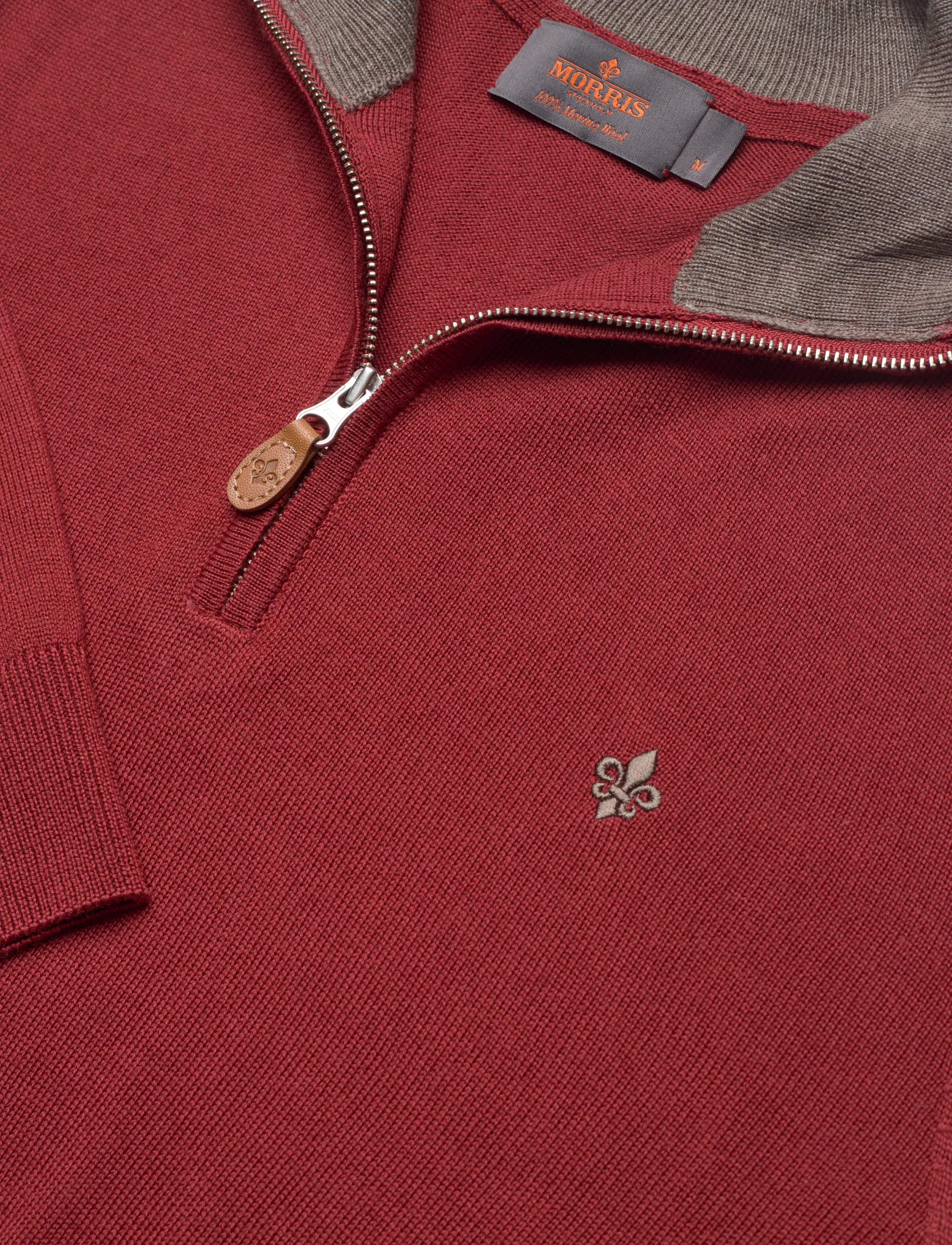 Morris - Merino John Zip - pullover mit halbem reißverschluss - red - 5