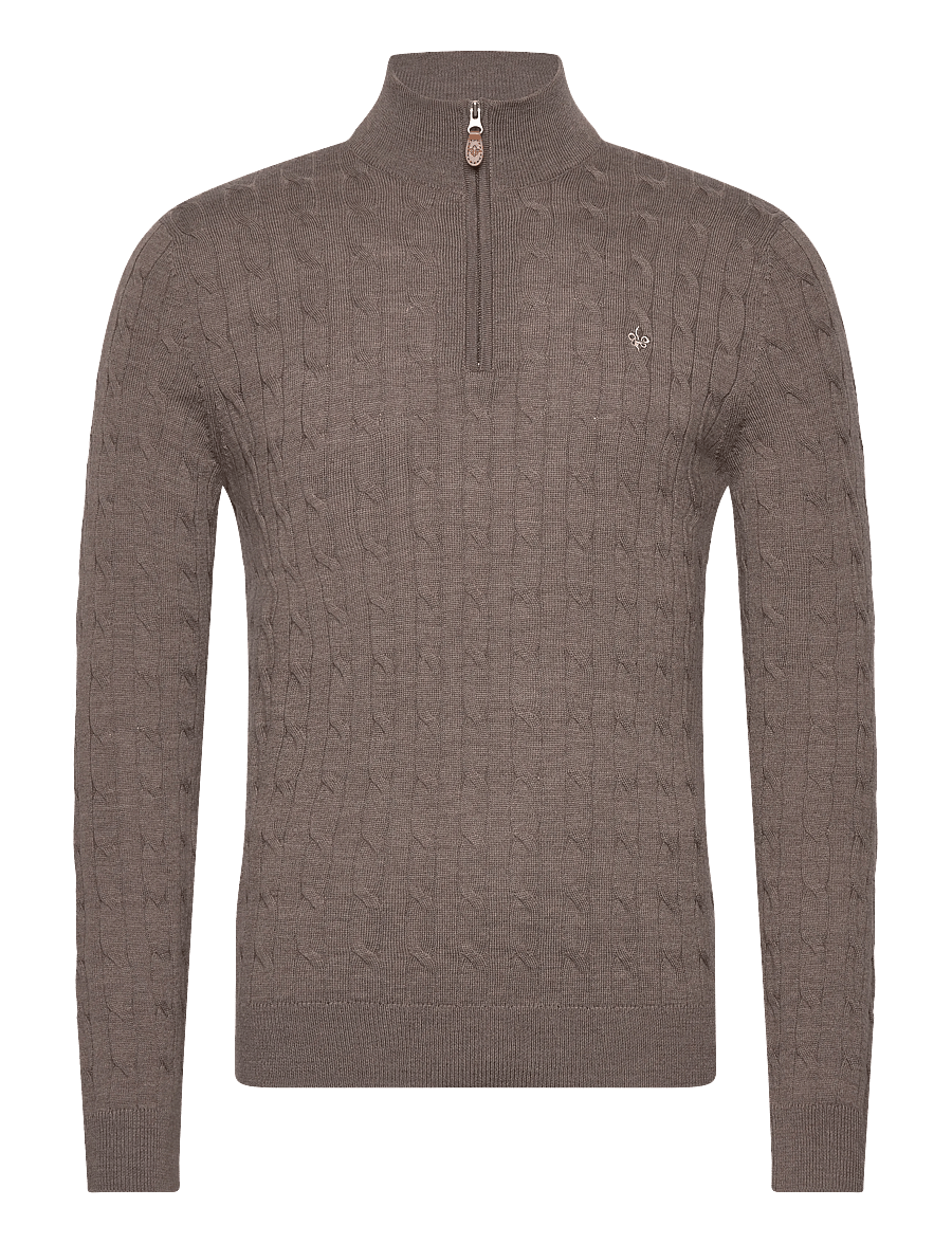 Morris - Merino Cable John Zip - pullover mit halbem reißverschluss - dark brown - 0