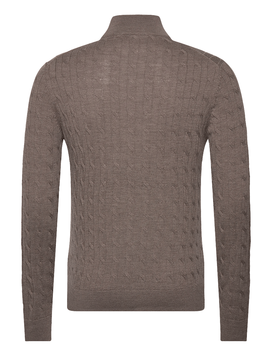 Morris - Merino Cable John Zip - pullover mit halbem reißverschluss - dark brown - 1