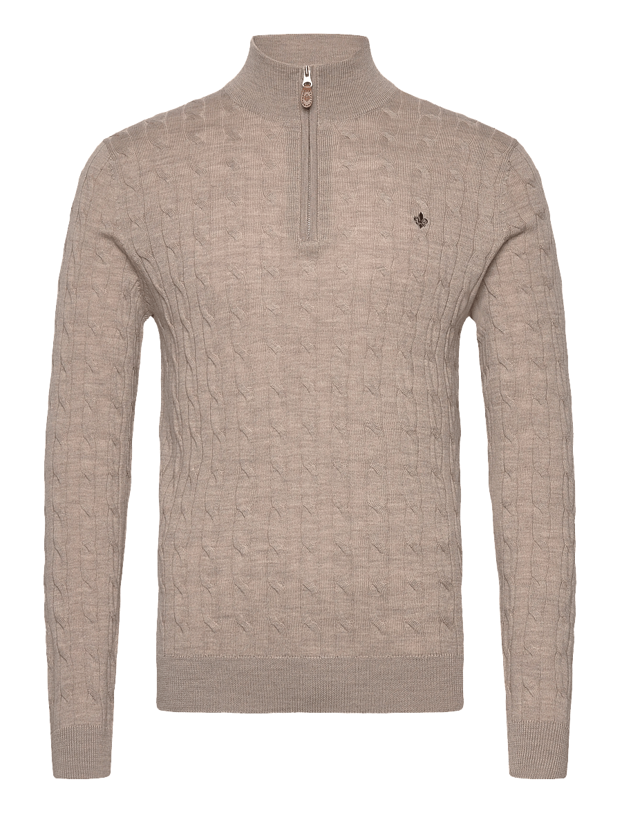 Morris - Merino Cable John Zip - pullover mit halbem reißverschluss - khaki - 1