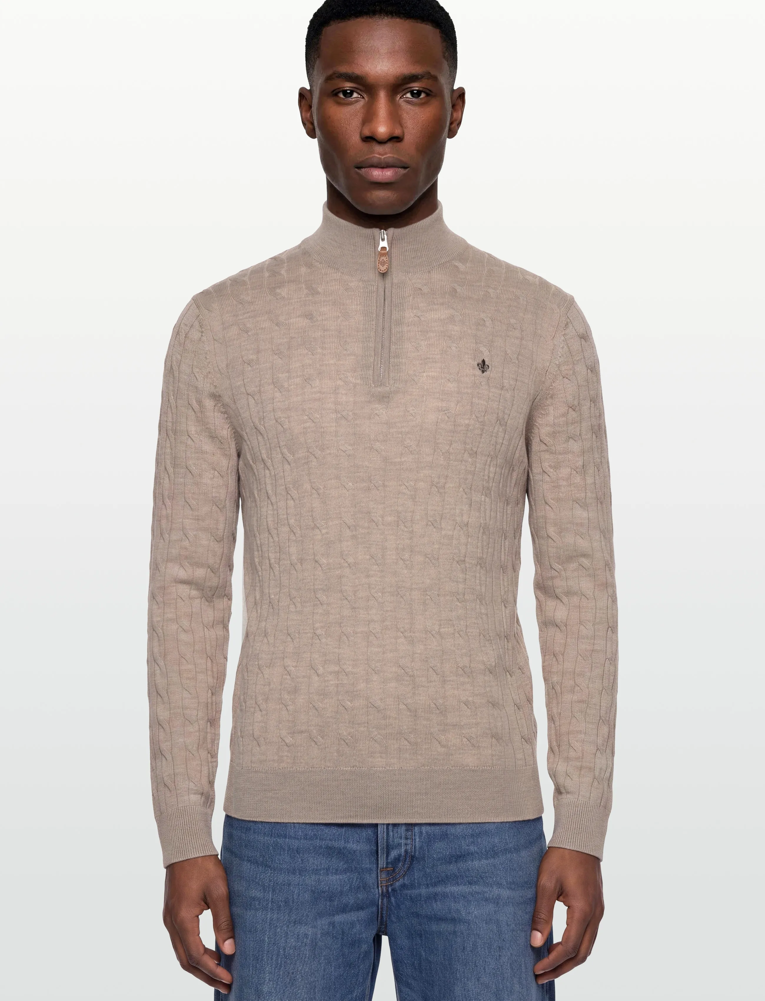 Morris - Merino Cable John Zip - mænd - khaki - 3