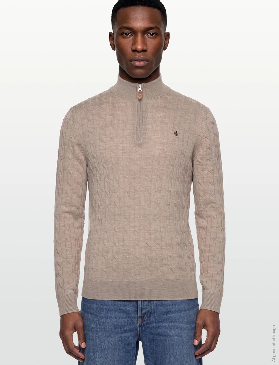 Morris - Merino Cable John Zip - pullover mit halbem reißverschluss - khaki - 3