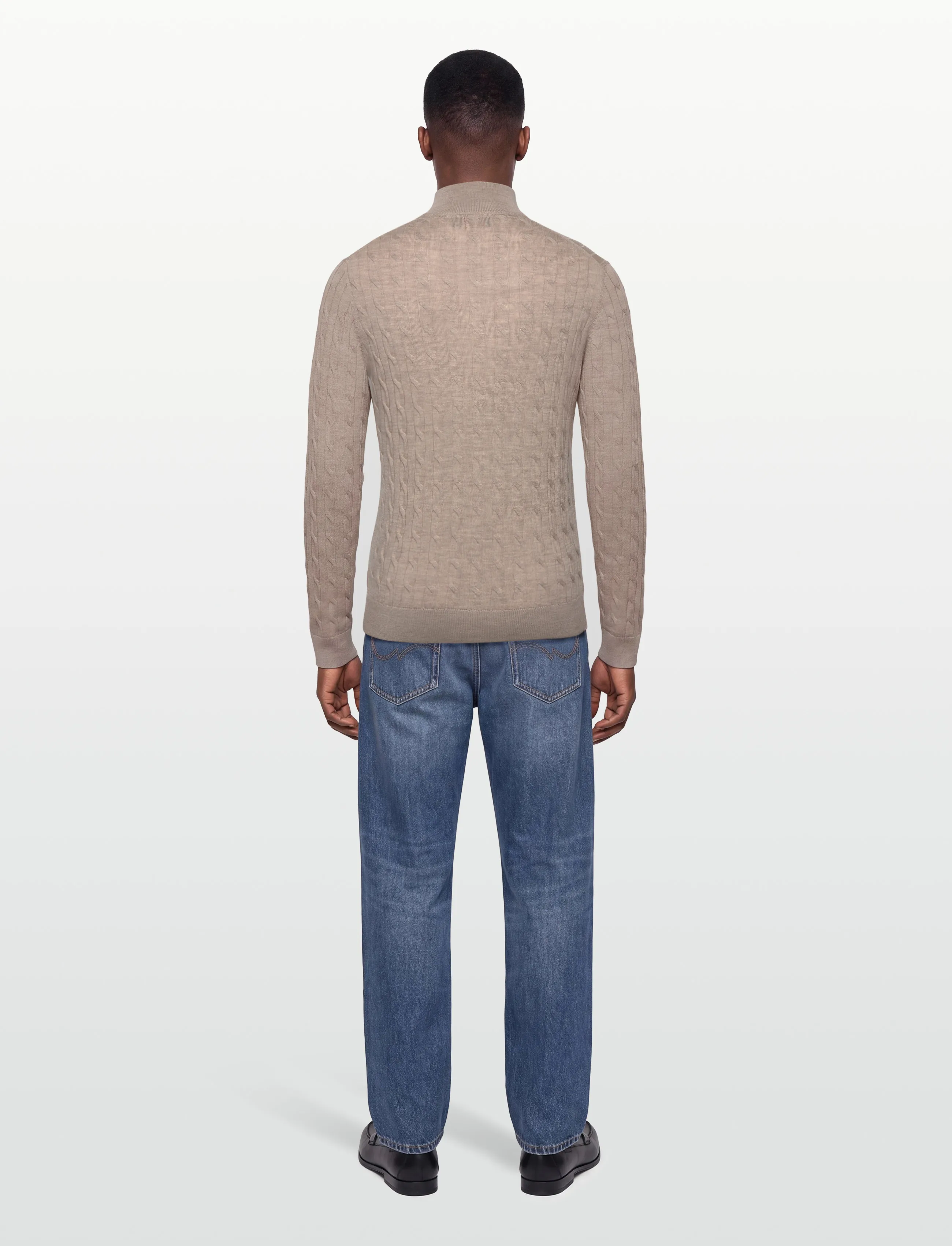 Morris - Merino Cable John Zip - mænd - khaki - 4
