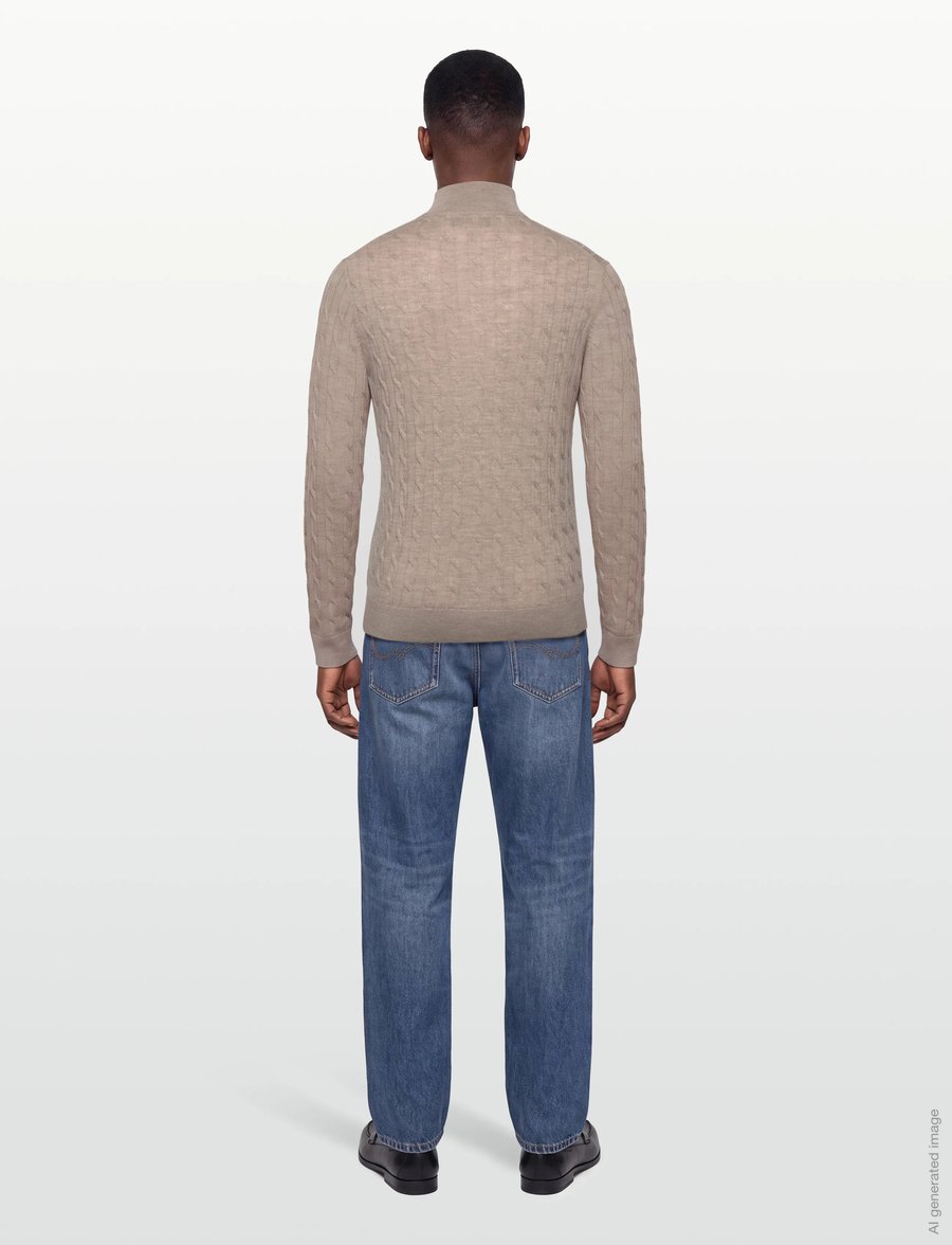 Morris - Merino Cable John Zip - pullover mit halbem reißverschluss - khaki - 4