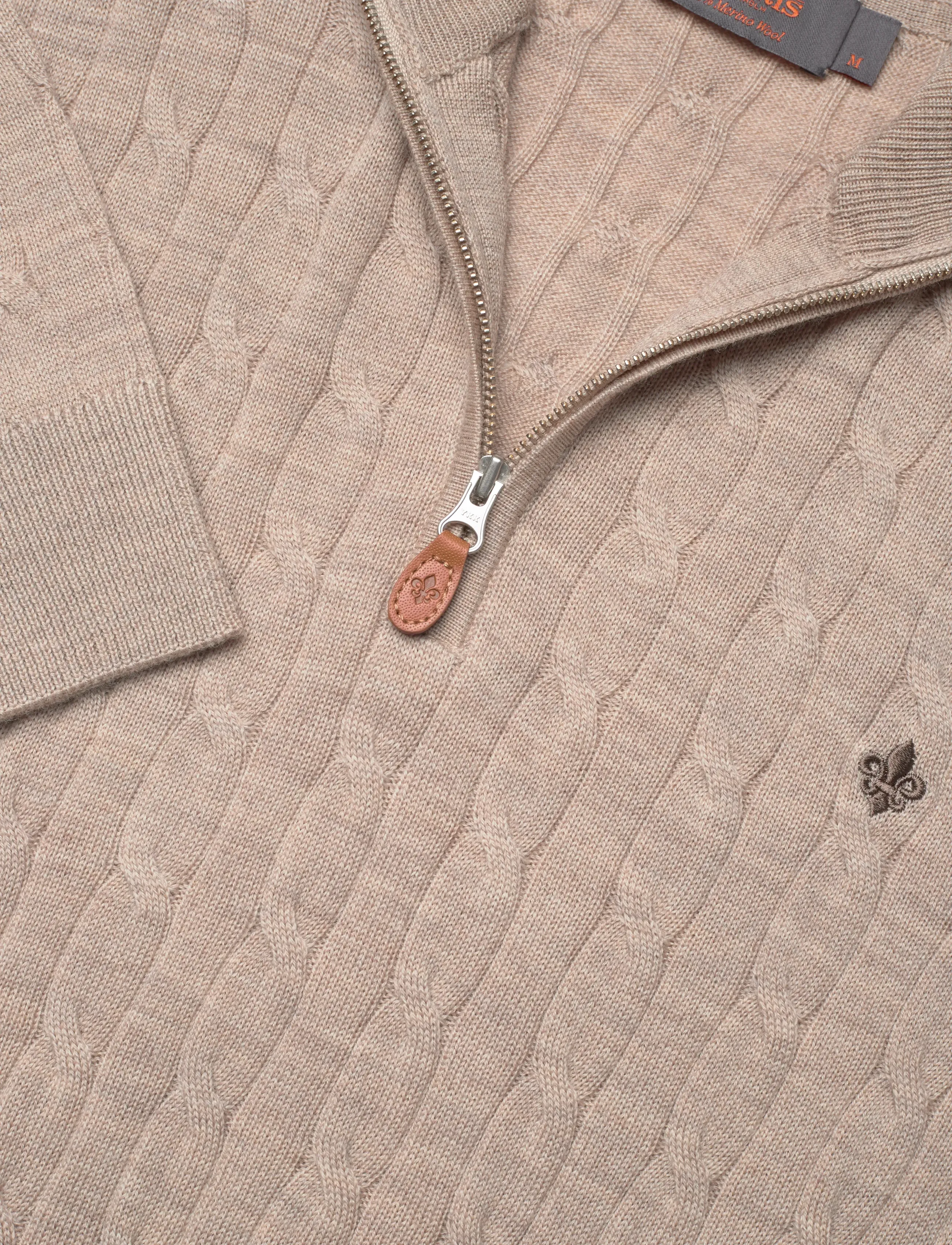Morris - Merino Cable John Zip - mænd - khaki - 2