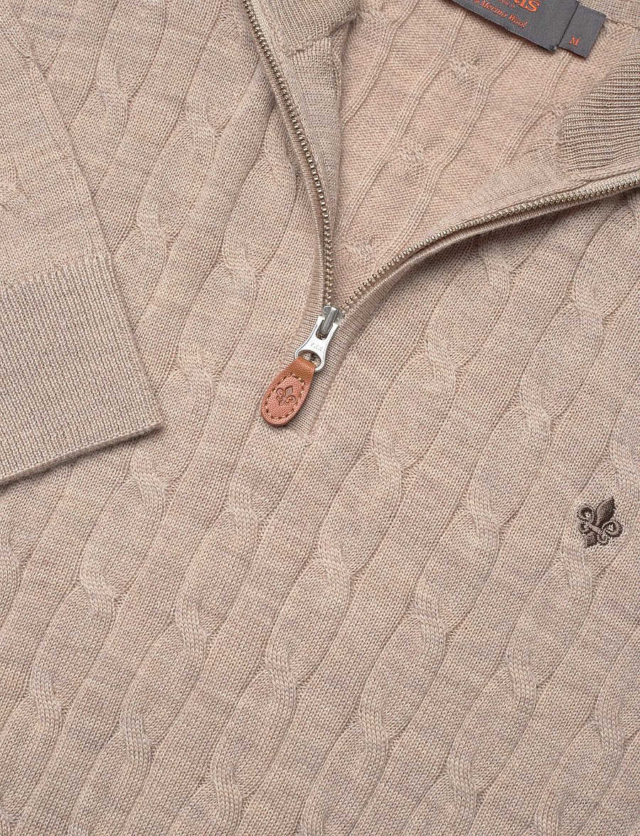 Morris - Merino Cable John Zip - pullover mit halbem reißverschluss - khaki - 5