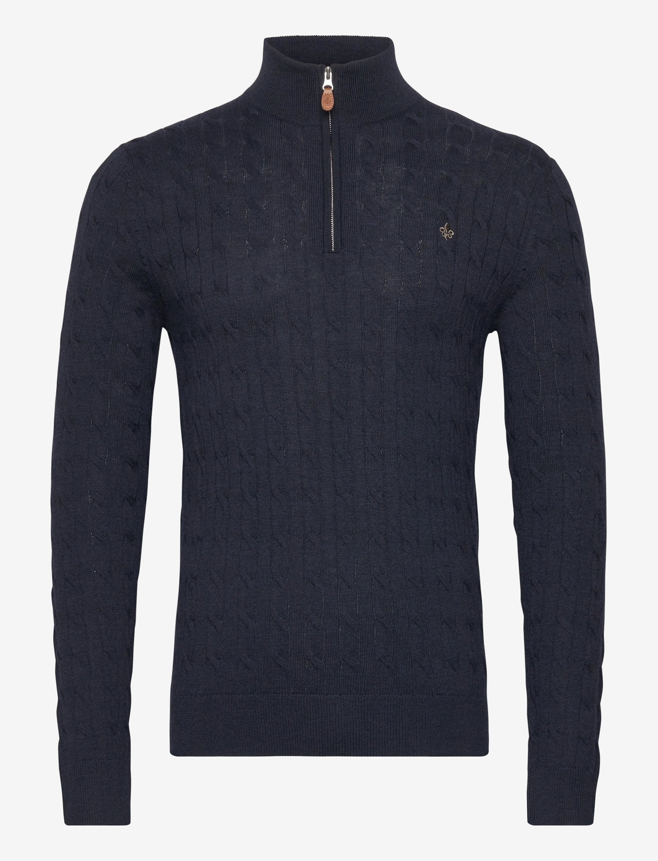 Morris - Merino Cable John Zip - tõmblukk-kaelusega džemprid - navy - 0
