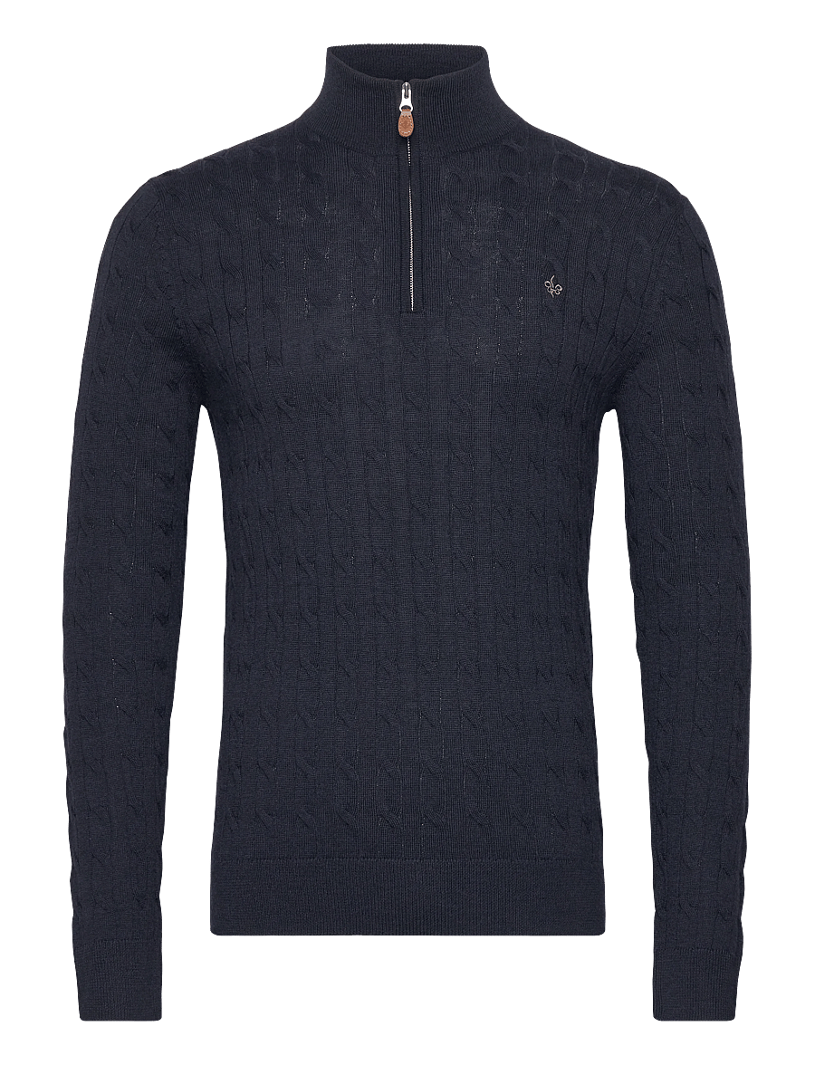 Morris - Merino Cable John Zip - pullover mit halbem reißverschluss - navy - 0
