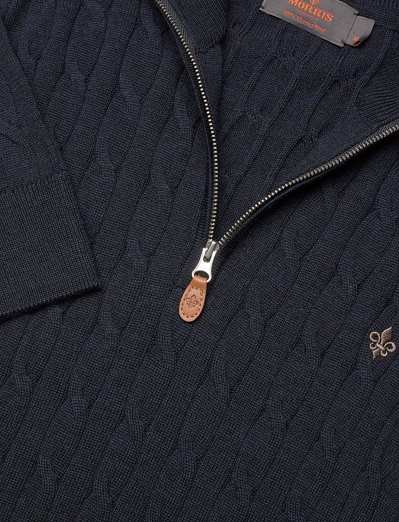 Morris - Merino Cable John Zip - tõmblukk-kaelusega džemprid - navy - 2