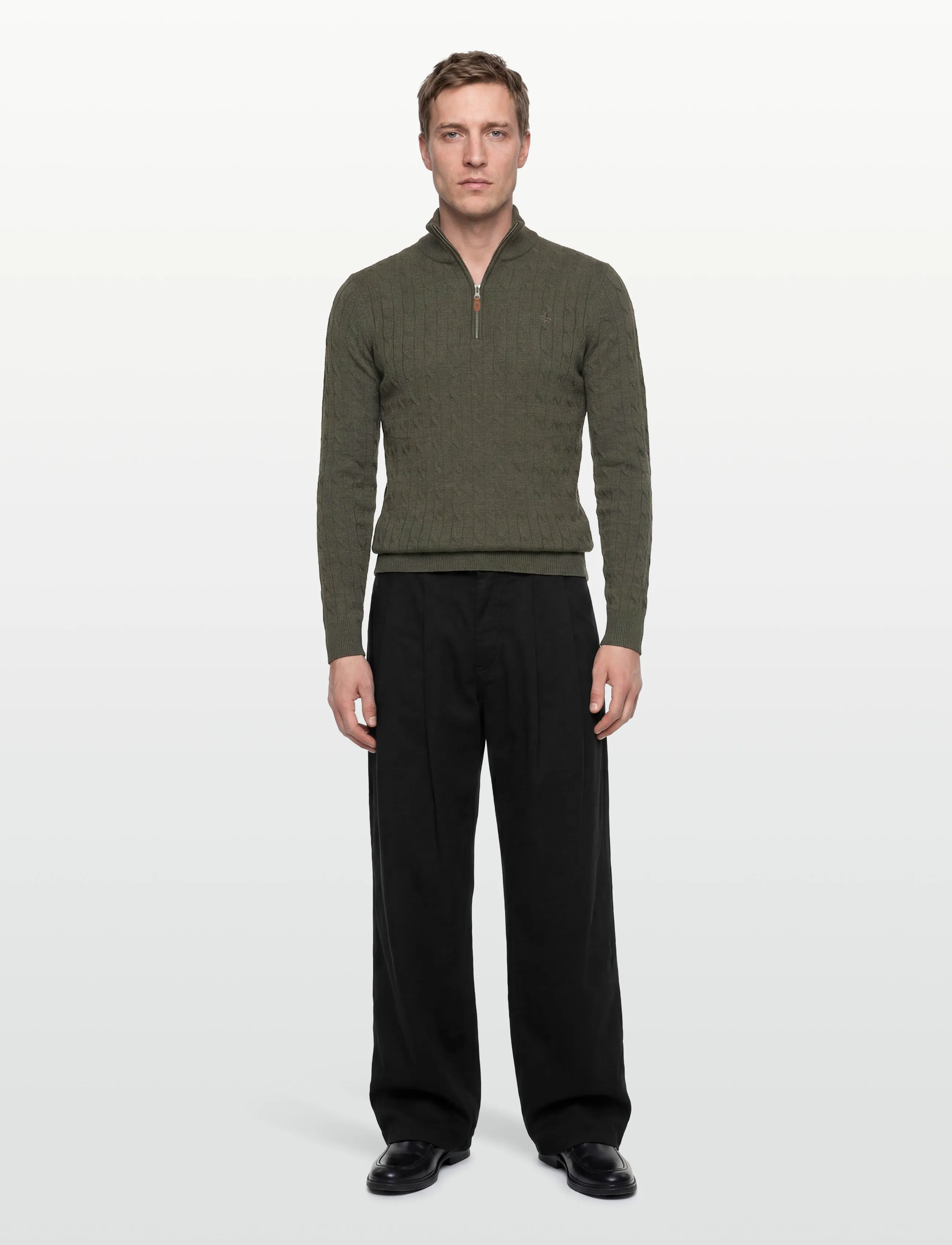 Morris - Merino Cable John Zip - men - olive - 0