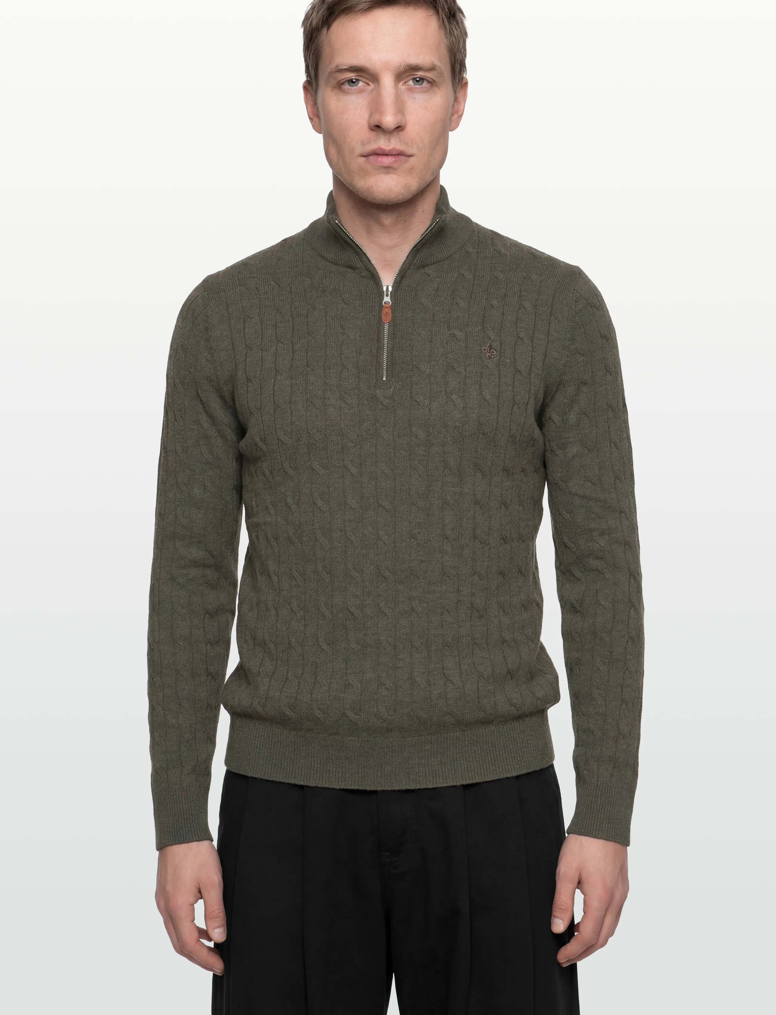 Morris - Merino Cable John Zip - men - olive - 3