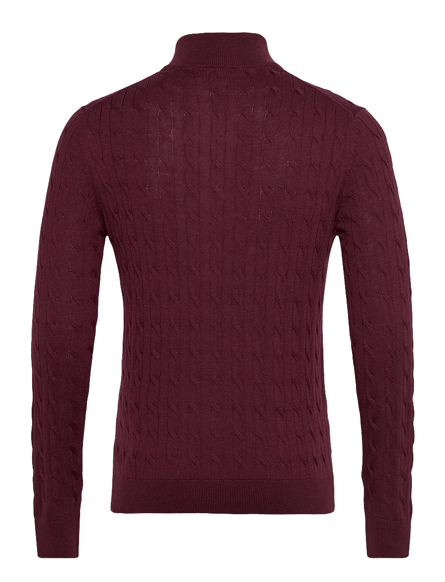 Morris - Merino Cable John Zip - halfzip strik - wine red - 1