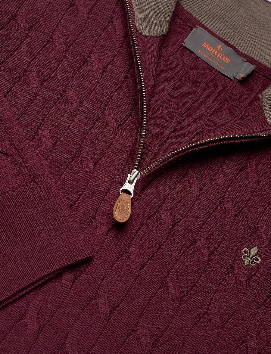 Morris - Merino Cable John Zip - halfzip strik - wine red - 2
