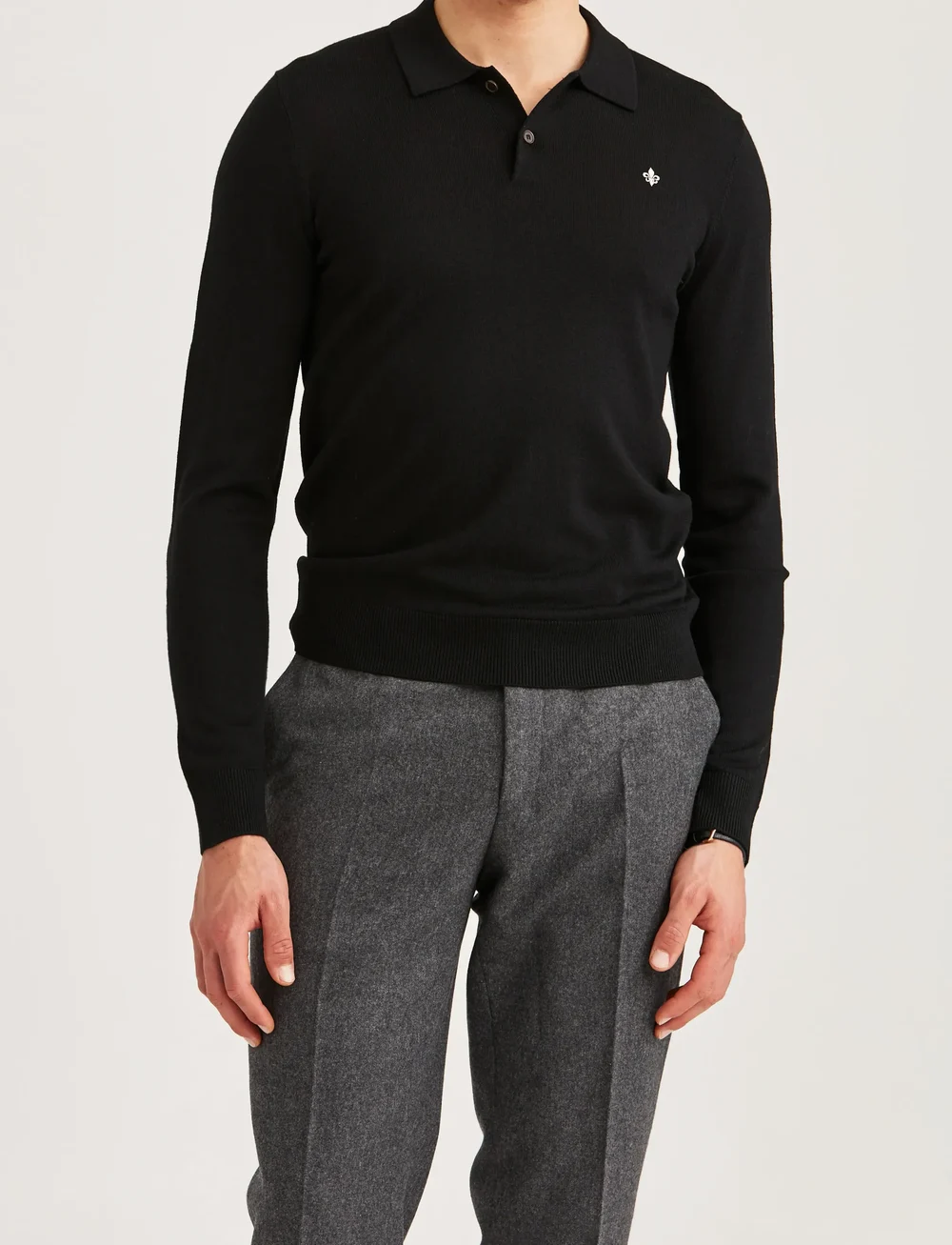 Morris - Merino Polo Knit - langärmelig - black - 0