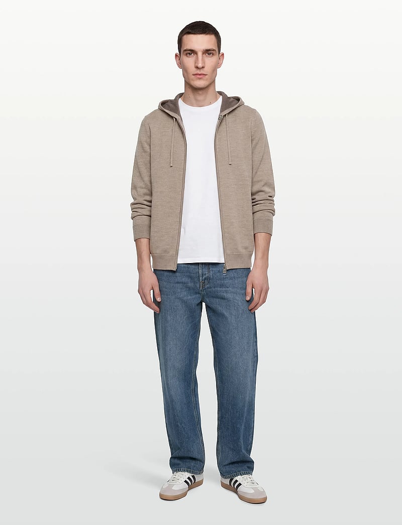 Morris - Merino Double Zip Hood - fullzip strik - khaki - 0