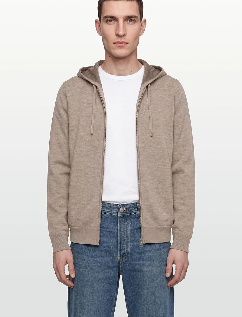 Morris - Merino Double Zip Hood - fullzip strik - khaki - 3