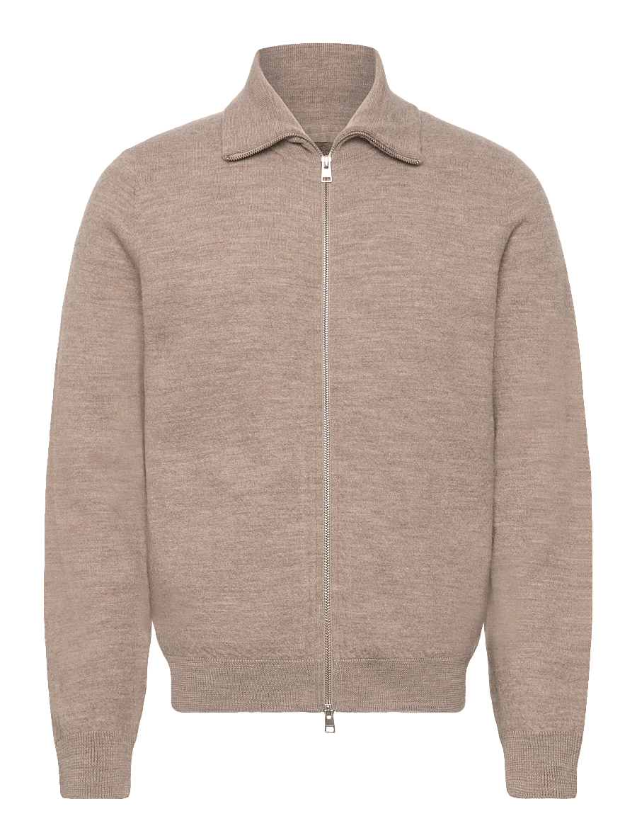 Morris - Cork Knitted Zip Jacket - cardigan - khaki - 1