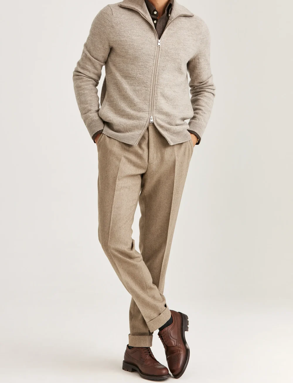 Morris - Cork Knitted Zip Jacket - cardigans - khaki - 4