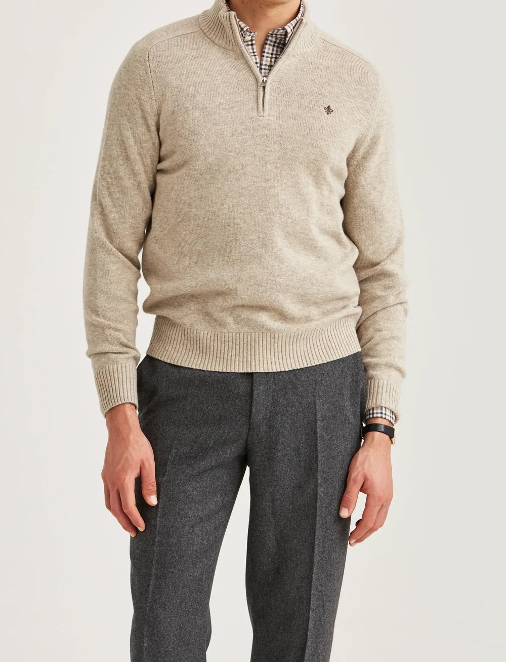 Morris - New Hertford Half Zip - half zip-tröjor - khaki - 0