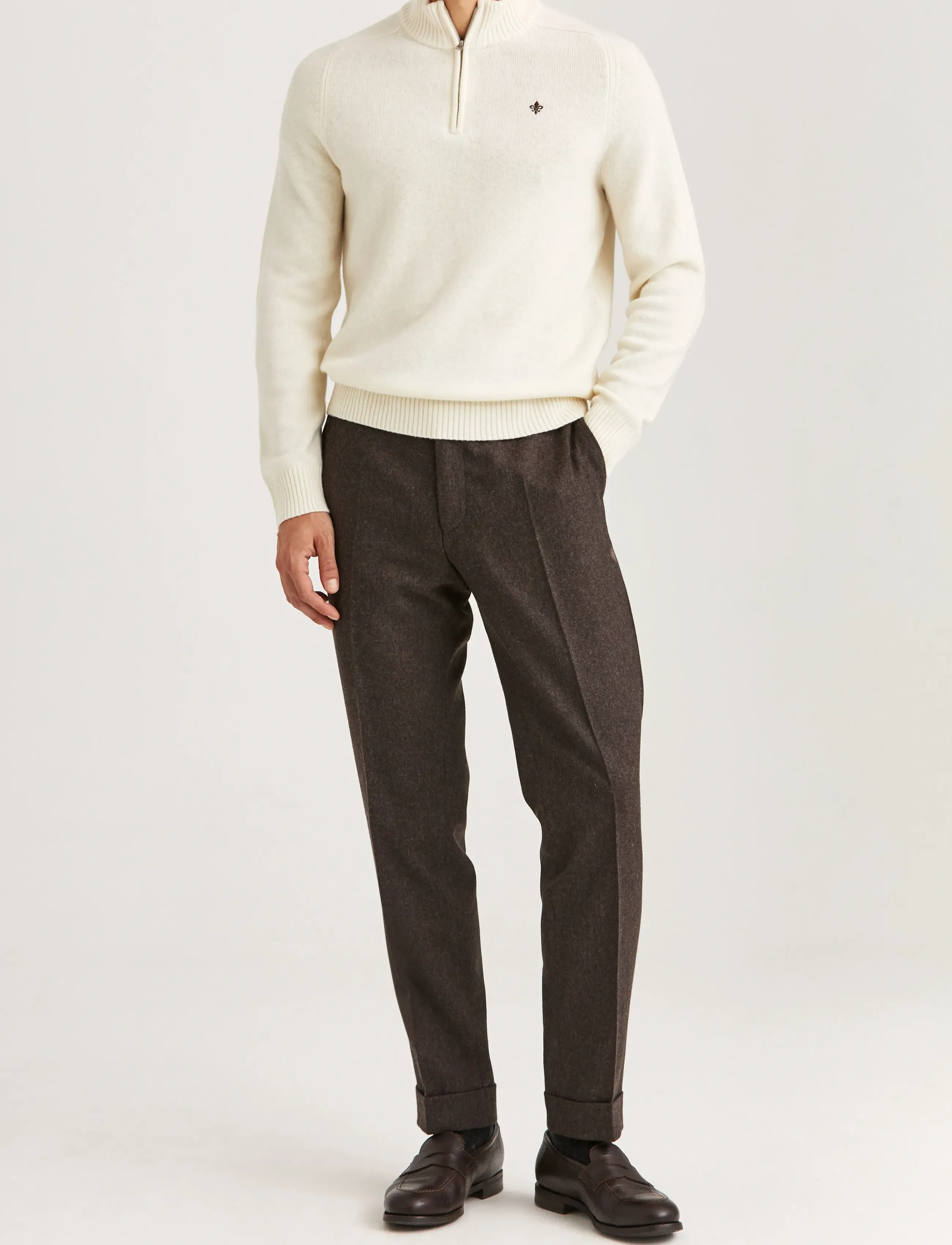 Morris - New Hertford Half Zip - half zip jumpers - off white - 3