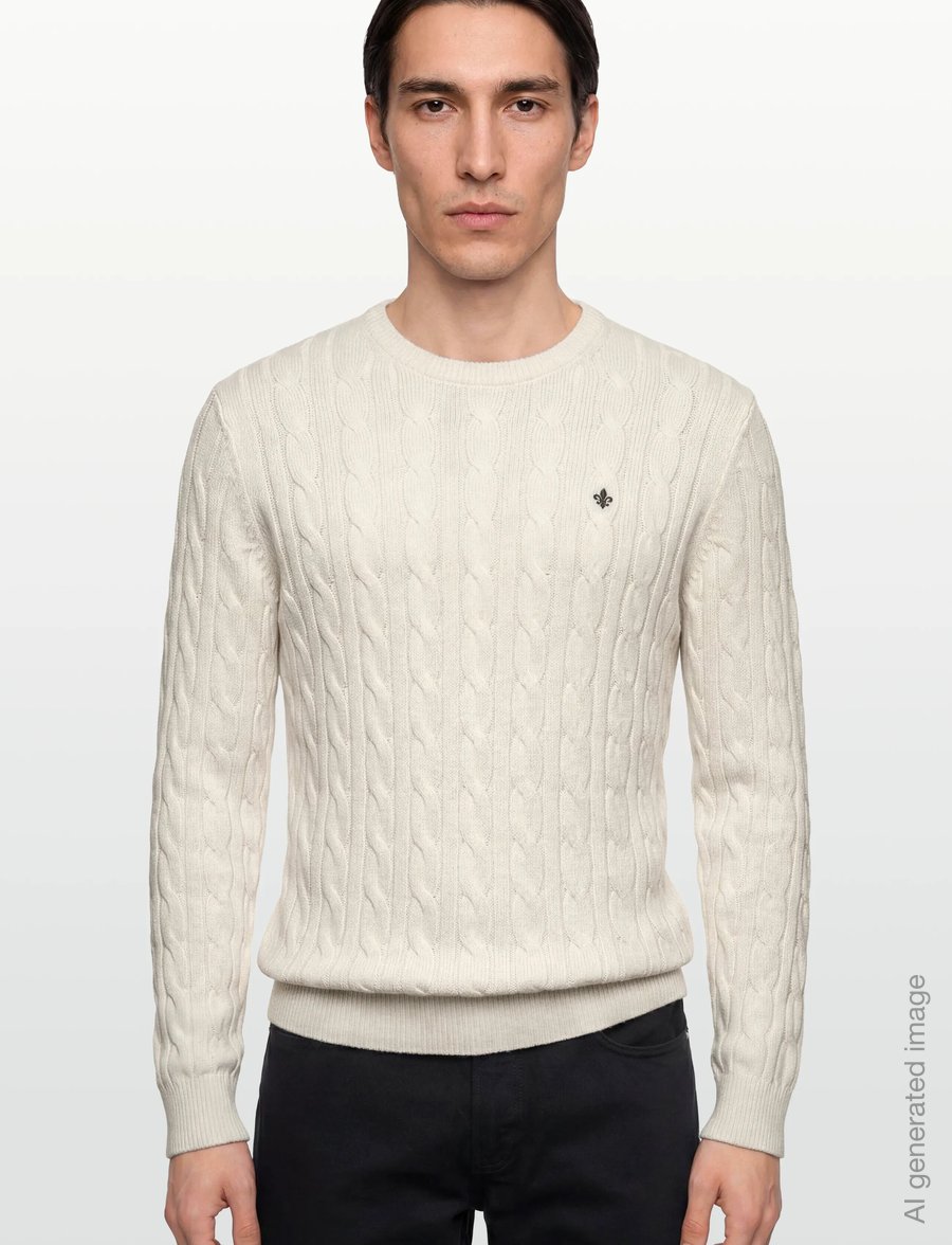Morris - Nathan Cable Oneck - rundhalsad - off white - 3