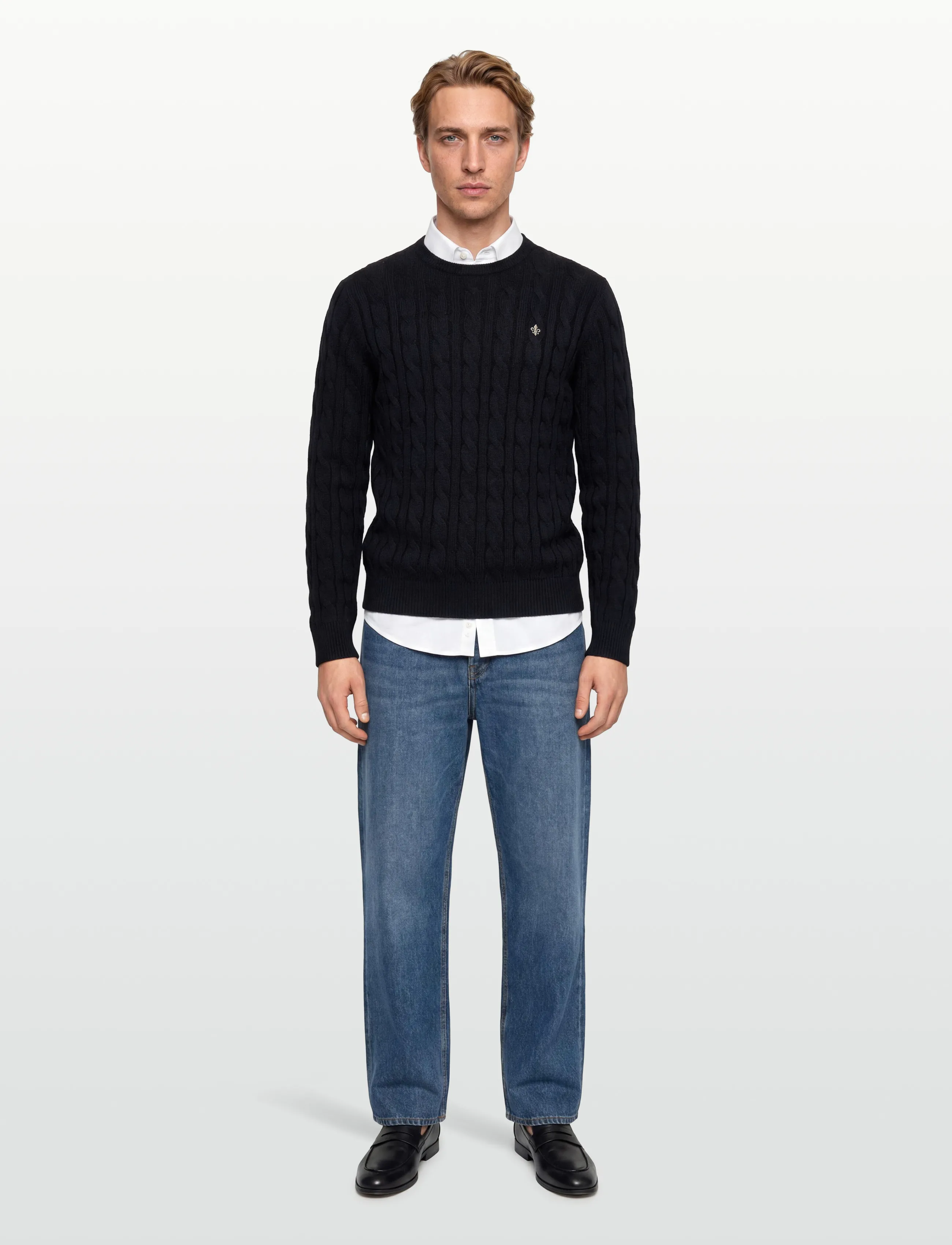 Morris - Nathan Cable Oneck - round necks - old blue - 0