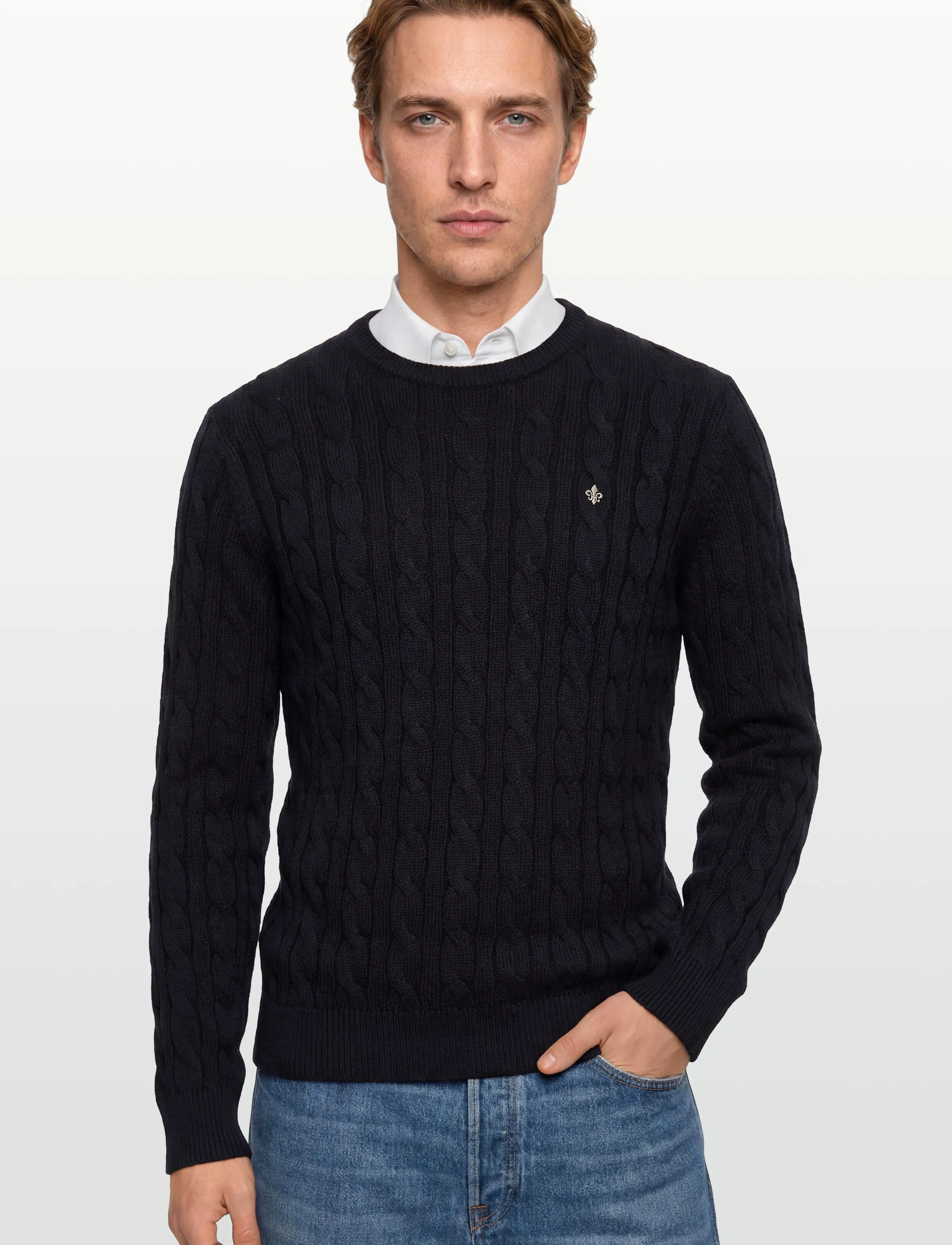 Morris - Nathan Cable Oneck - round necks - old blue - 3