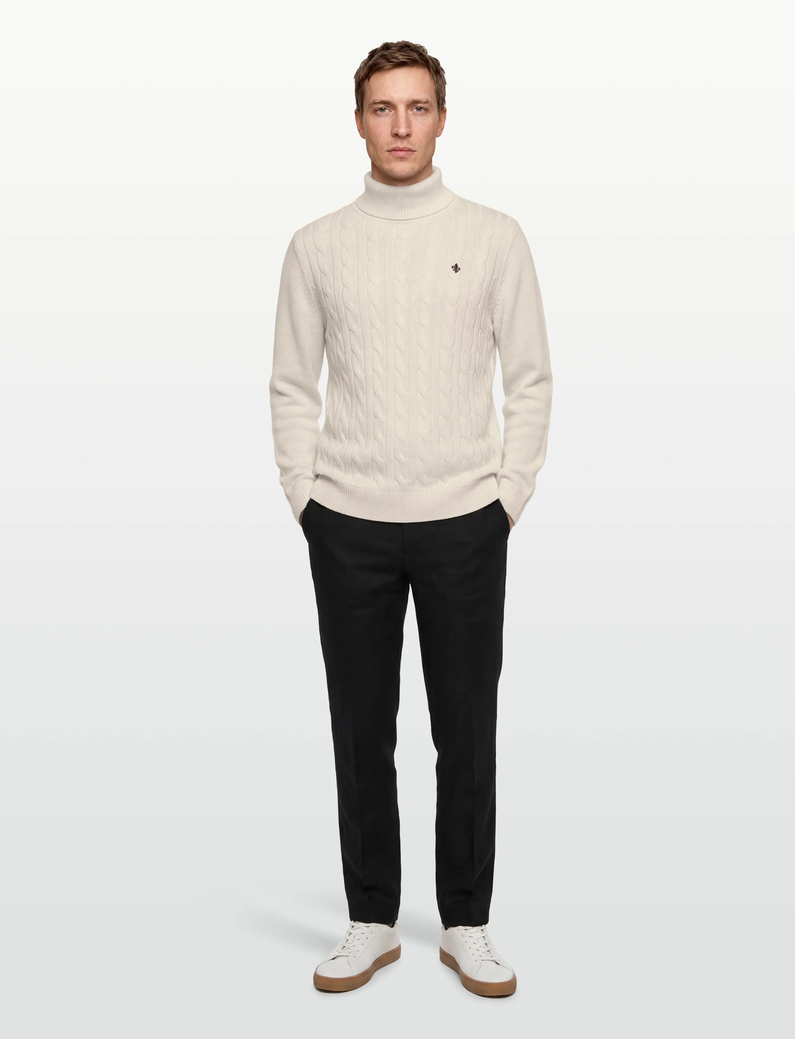 Morris Nathan Cable Roller Neck, XXL, Knitwear, Weiß - Turtlenecks, Männerswear