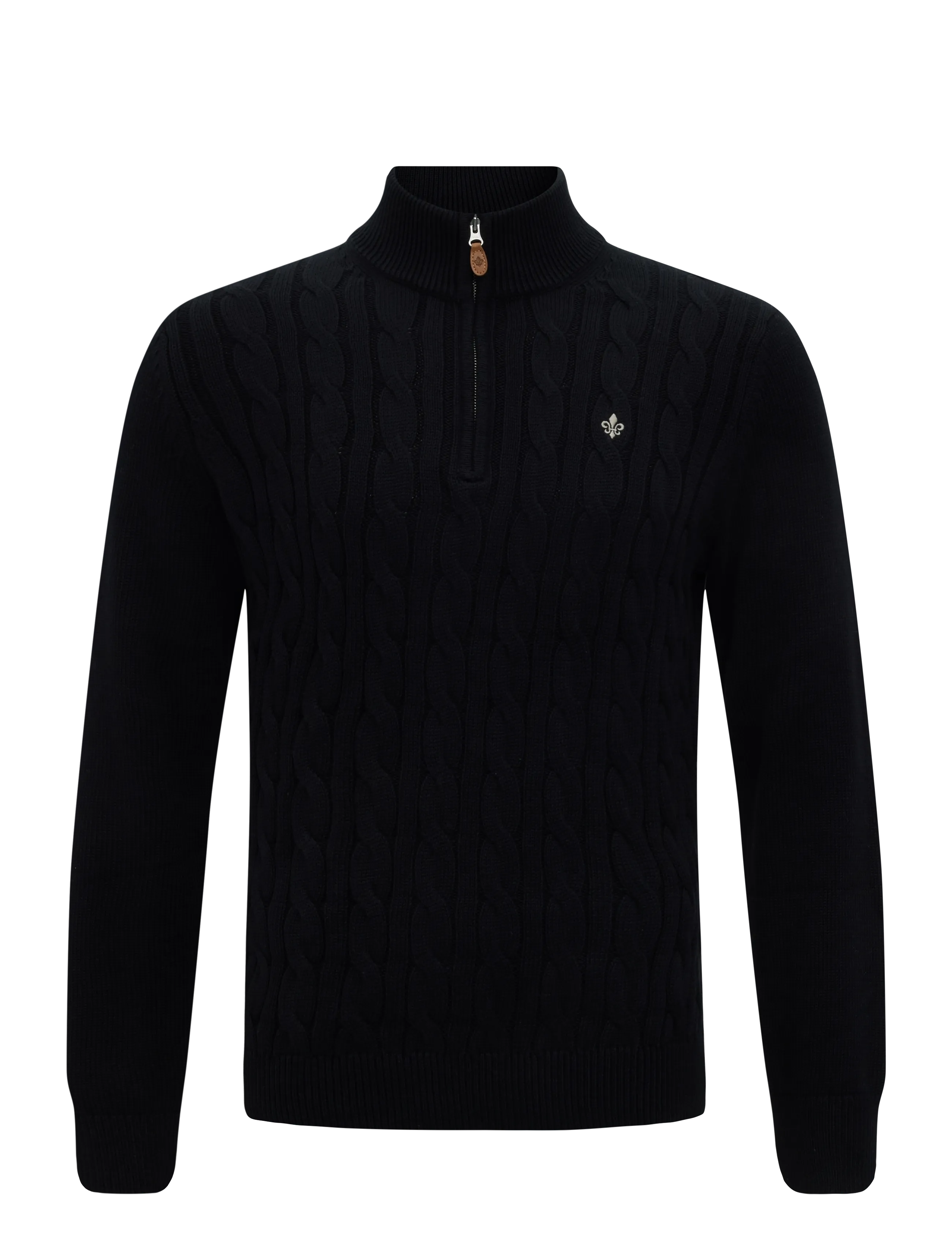 Morris Nathan Cable Half Zip - Pulls demi-zippés - BLACK / black