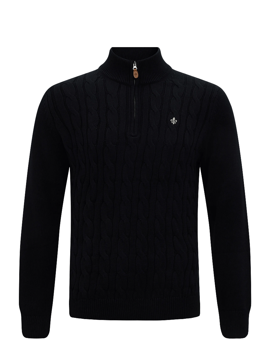 Morris - Nathan Cable Half Zip - pullover mit halbem reißverschluss - black - 0