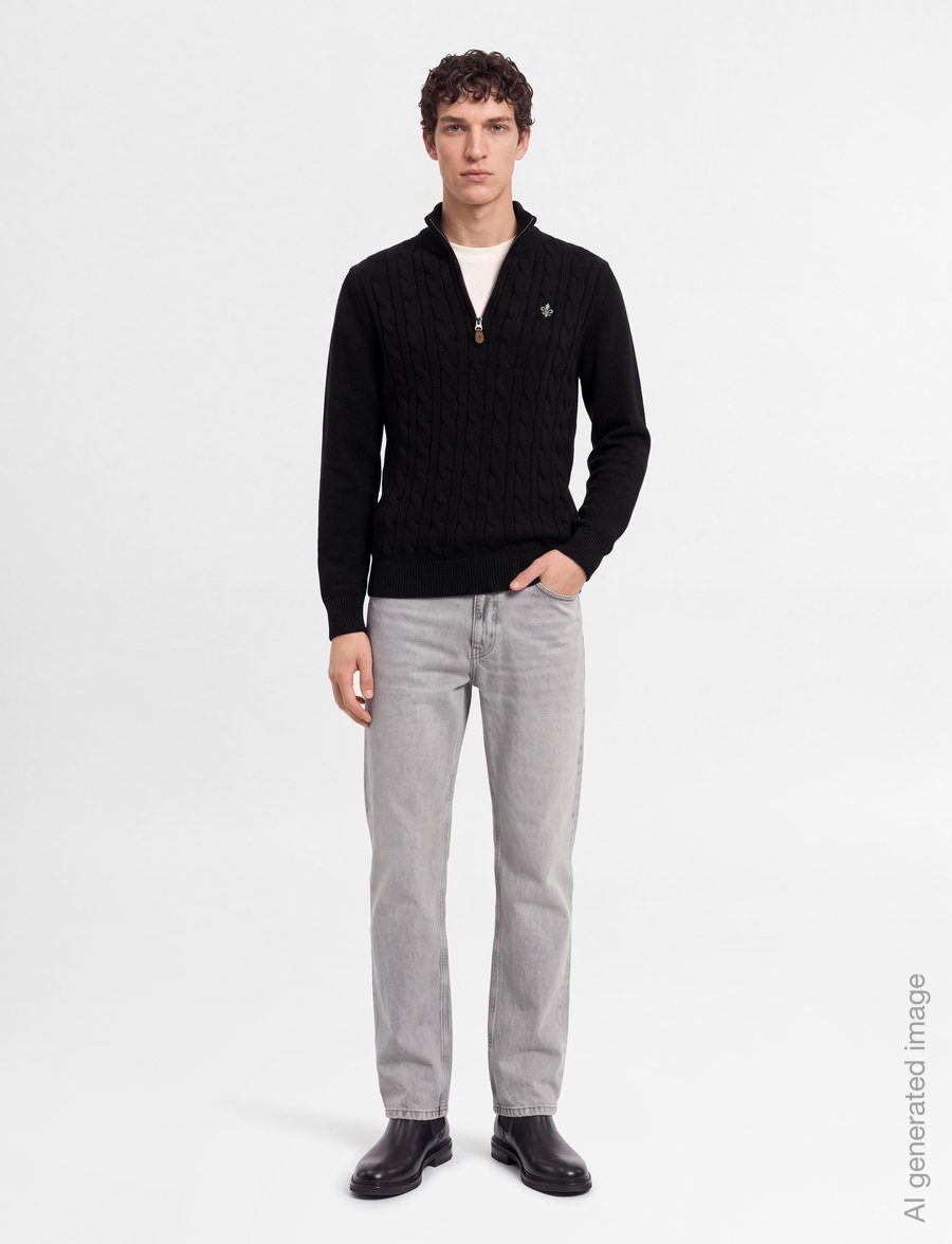 Morris - Nathan Cable Half Zip - truien met halve rits - black - 0