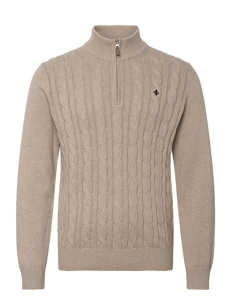 Morris - Nathan Cable Half Zip - pullover mit halbem reißverschluss - khaki - 0